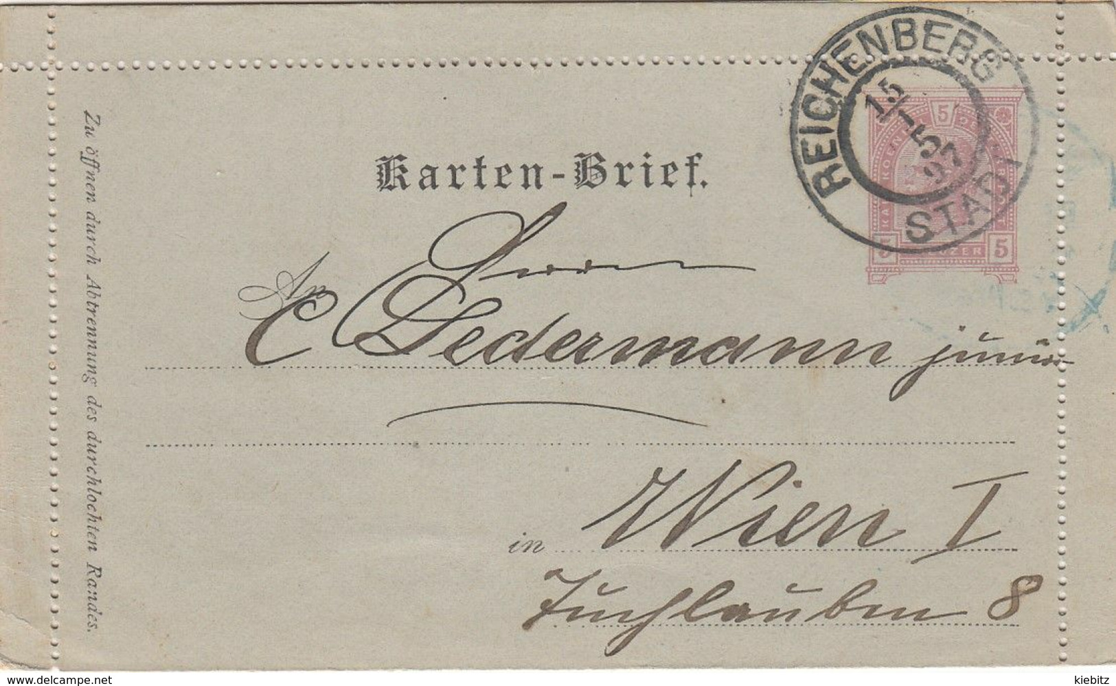 ÖSTERREICH 1890 - Kartenbrief K 22 Deutsch Gelaufen 1897 Reichenberg - Kartenbriefe