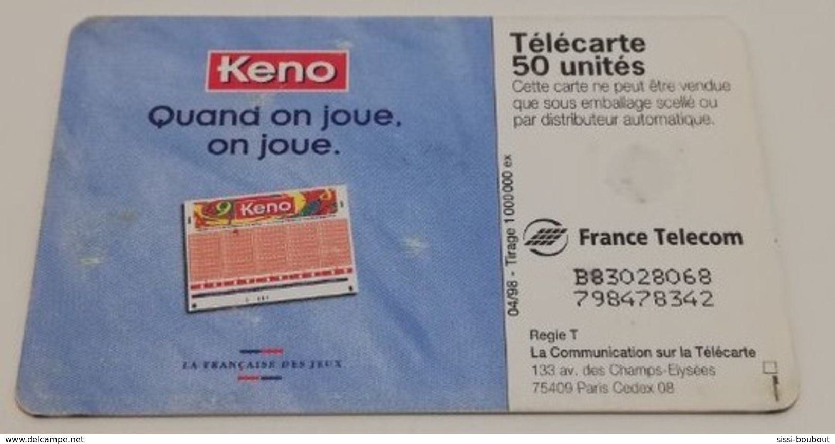 Télécarte - LA FRANCAISE DES JEUX - KENO - Jeux