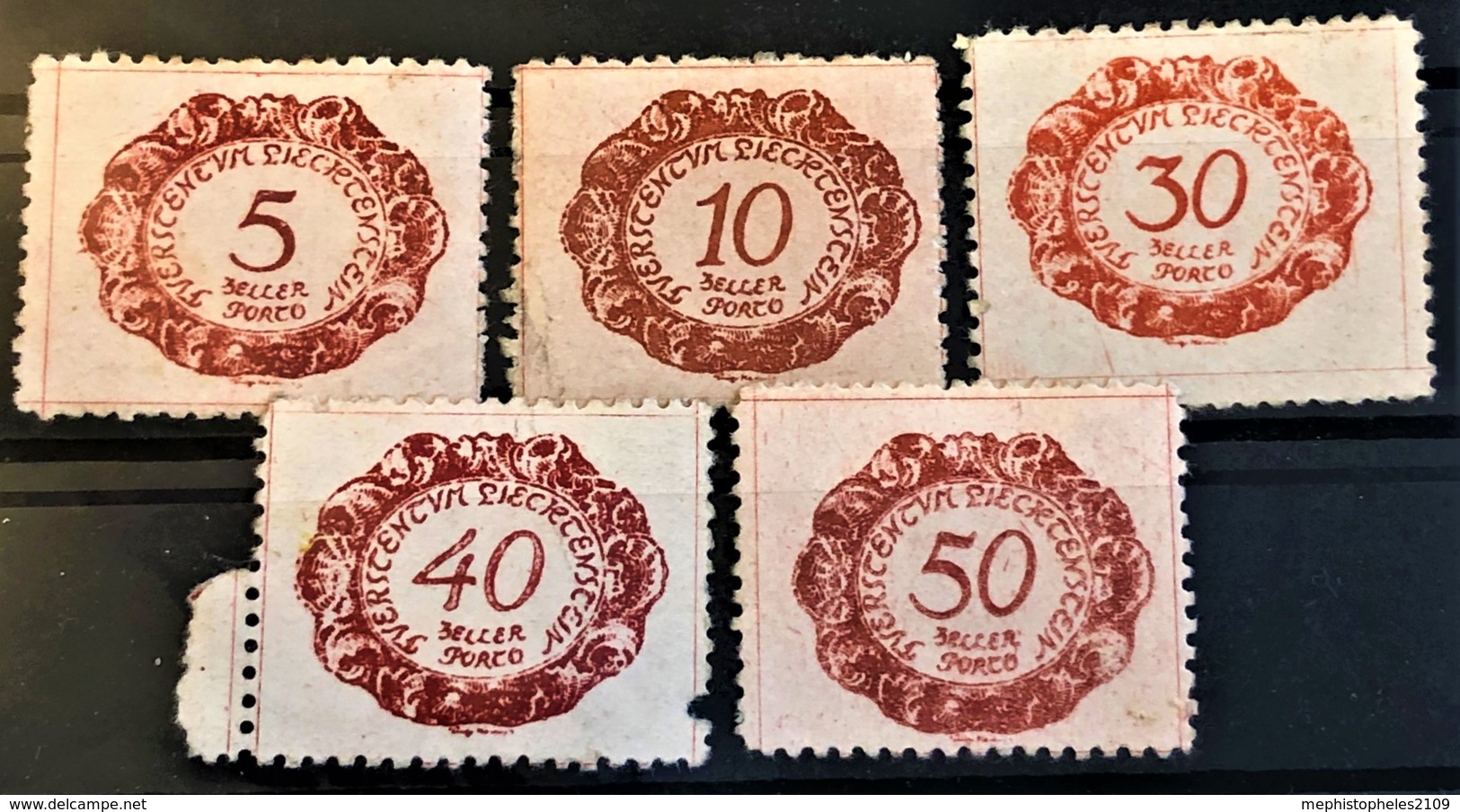 LIECHTENSTEIN 1920 - Sc# J1, J2, J6, J7, J8 - Postage Due - Unused Stamps