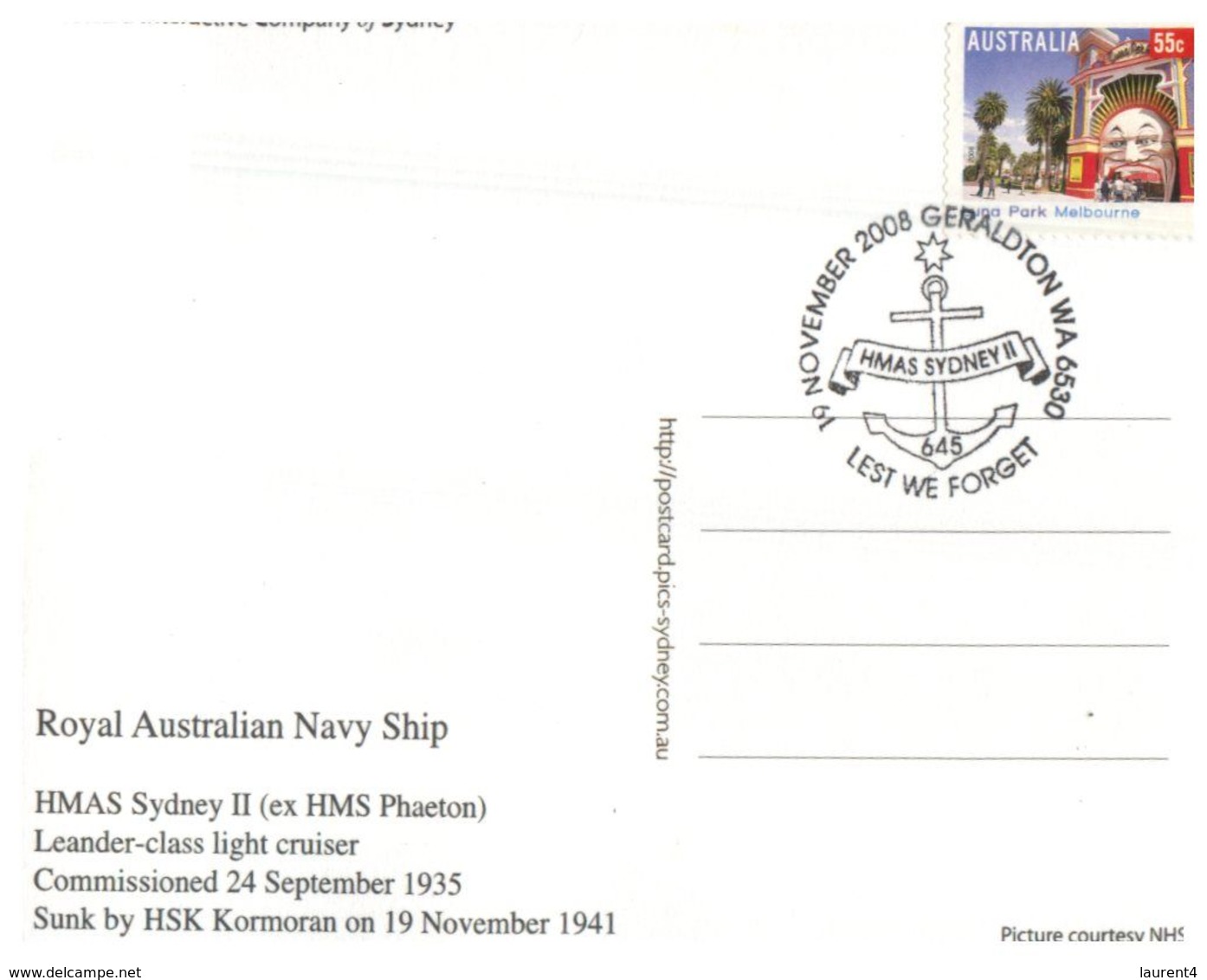 (H 22) Australia - Maxicard - HMAS Sydney II Anniversary - (cancelled 19 Nov 2008 In Geraldton - Western Australia) - Maximumkarten (MC)