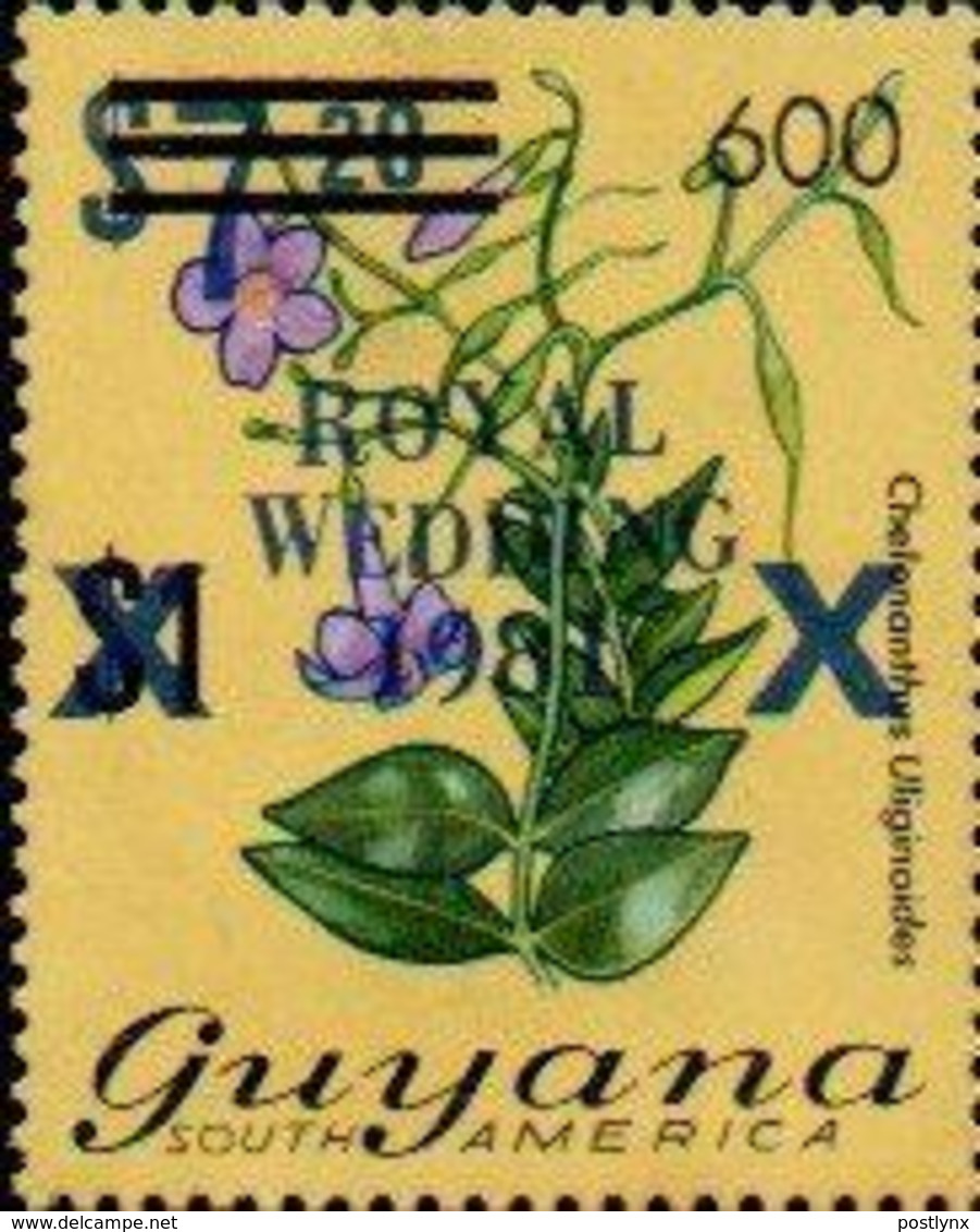 GUYANA 1981 Flowers Diana Wedding BLUE OVPT:600/7.20/$2 - Guyana (1966-...)