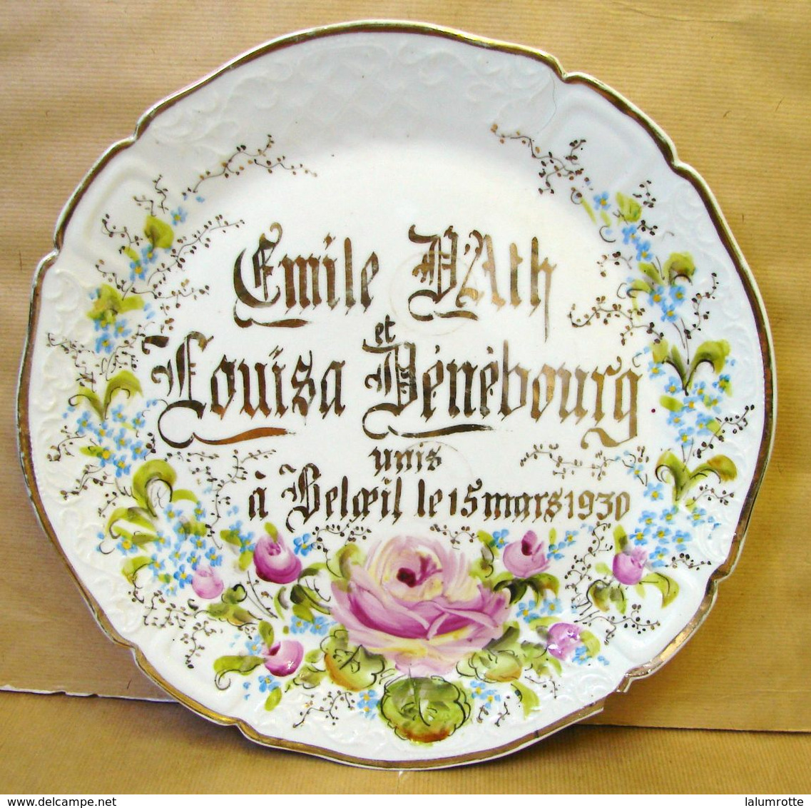 Lot. 1383. Ancienne Assiette Souvenir Du Mariage D'Emile D'Ath Et De Louisa Dénébourg En 1939 à Beloeil - Villeroy/Boch (LUX)