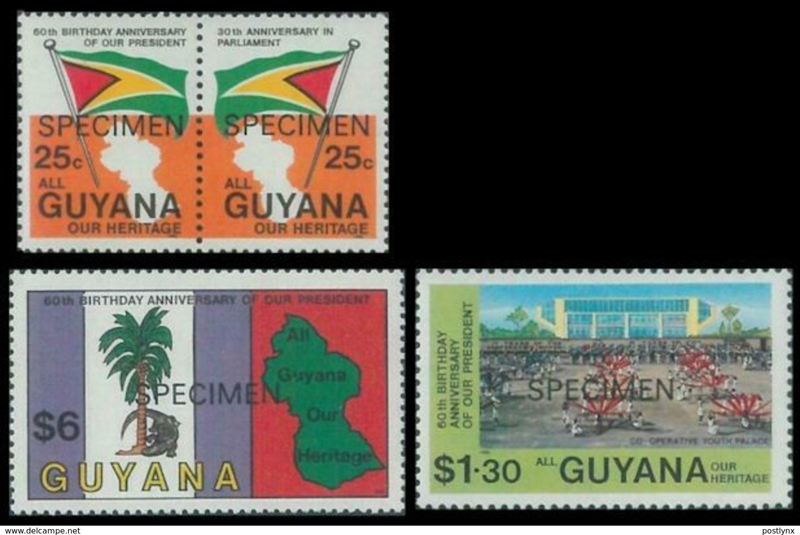 GUYANA 1983 Birthday President Burnham SPECIMEN SET:4 OVPT:ANNIV. - Guyana (1966-...)