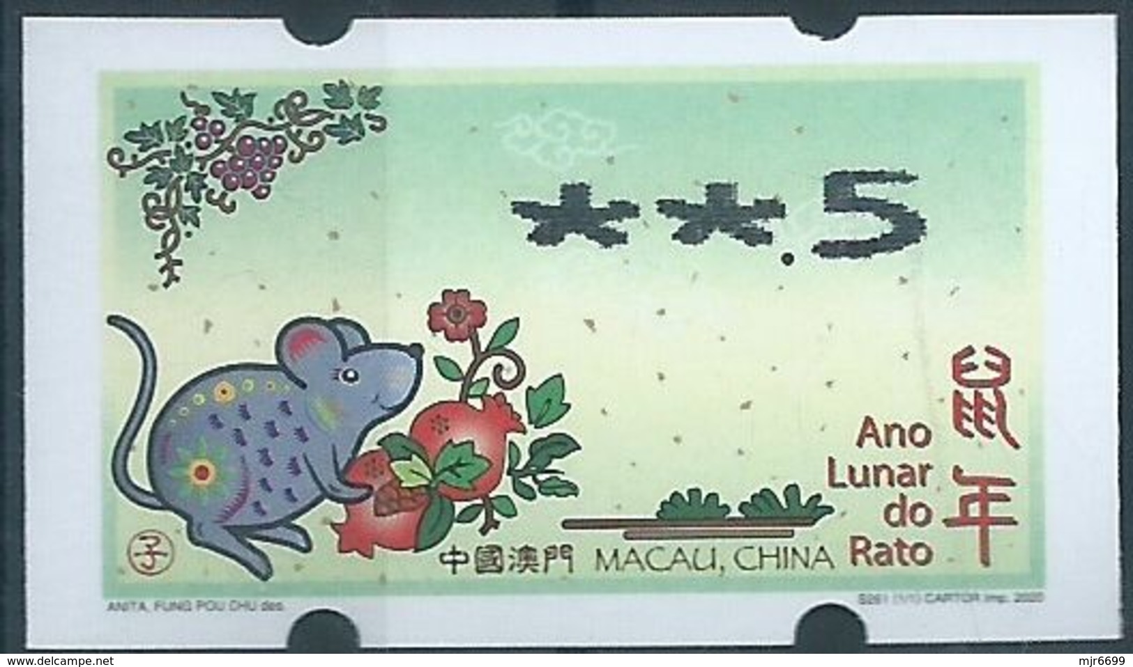 MACAU 2020 ZODIAC YEAR OF THE RAT ATM LABEL NAGLER 50 AVOS - Automaten