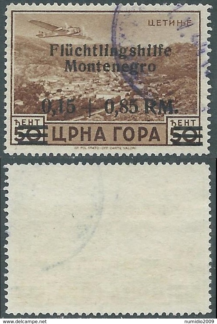 1944 OCCUPAZIONE TEDESCA MONTENEGRO POSTA AEREA USATO 0,15+0,85 SU 50 CENT - RA4 - German Occ.: Montenegro