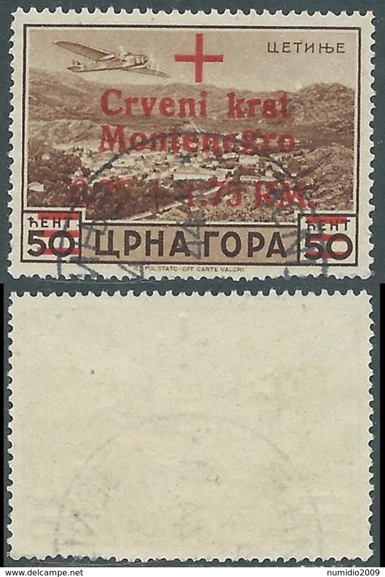 1944 OCCUPAZIONE TEDESCA MONTENEGRO POSTA AEREA USATO 0,25+1,75 SU 50 CENT - RA4 - German Occ.: Montenegro