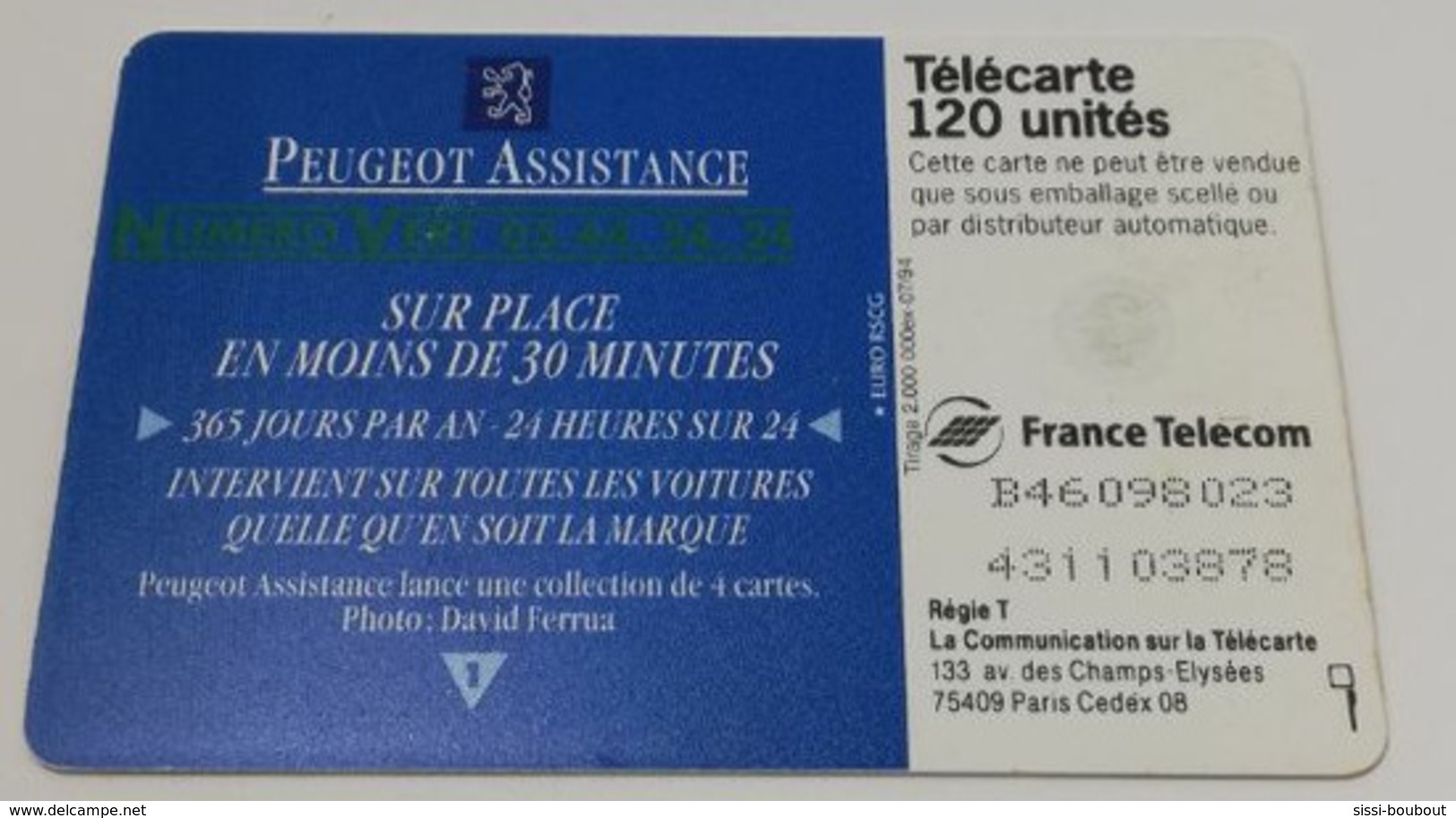 Télécarte - PEUGEOT - Assistance - Autos