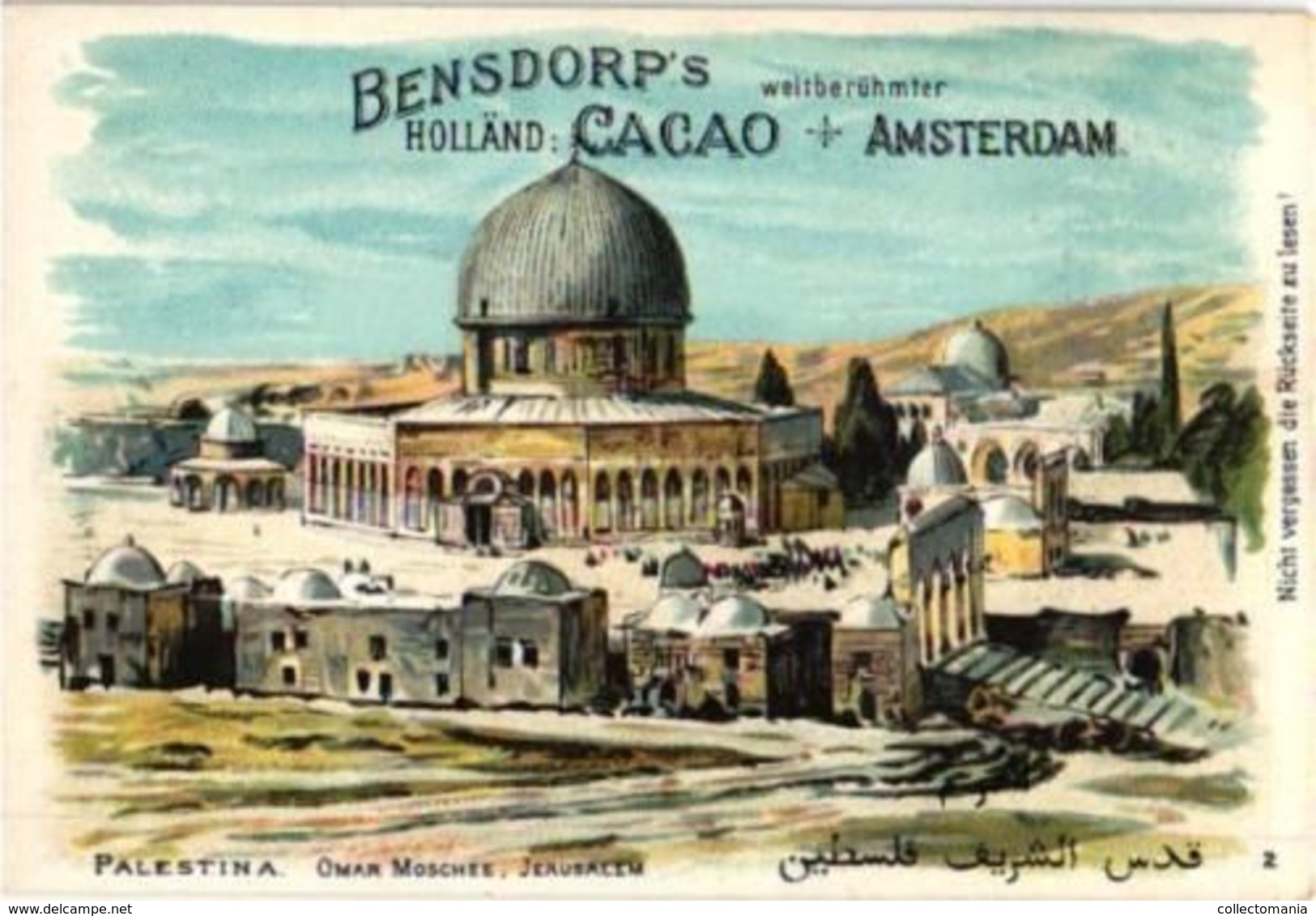 6 Set Cards Lltho Chocolate Bensdorp 11X7,2cm PALESTINE  Jerusalem Joden Klaagmuur Set Kompleet GERMAN VG - Autres & Non Classés