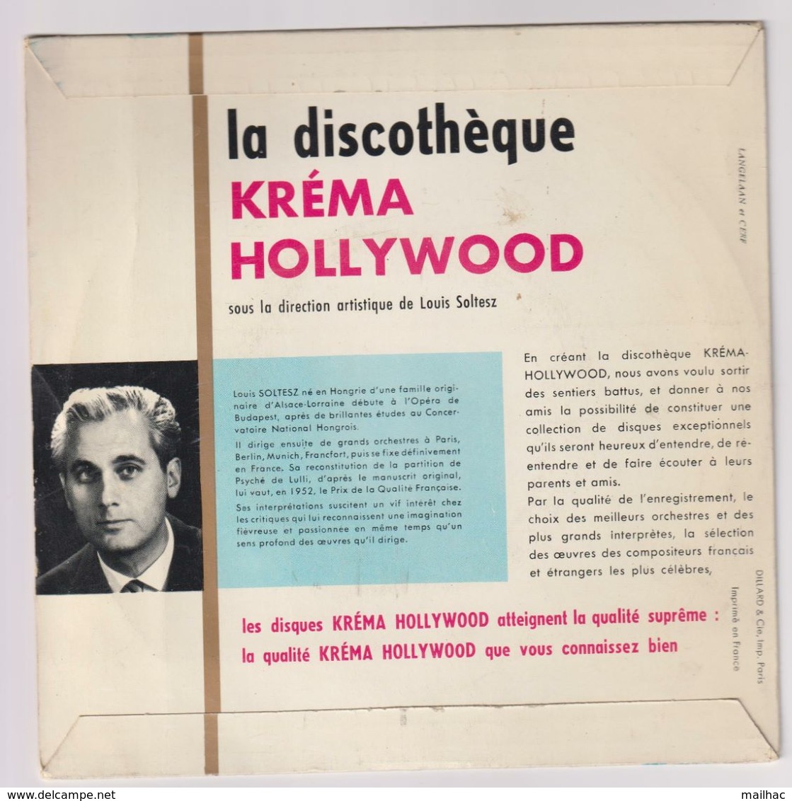 KREMA 45T - MOZART - Une Petite Musique De Nuit - Discothèque KREMA Hollywood - Bon état - 45 G - Maxi-Single