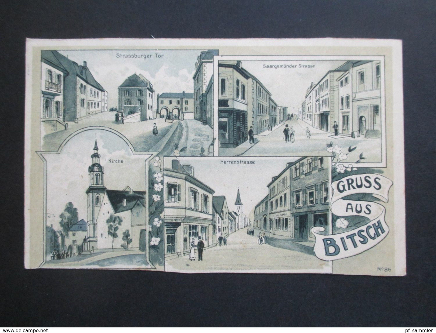 DR 1910 Elsass Mehrbildkarte Gruss Aus Bitsch Strassburger Tor, Saargemünder Strasse, Herrenstrasse Und Kirche - Souvenir De...