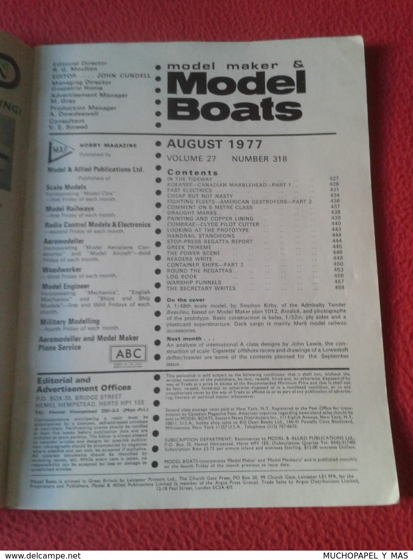 MAGAZINE REVISTA MODEL BOATS AGOSTO 1977 AUGUST VOLUME 27 Nº NUMBER 318 HOBBY MAP SHIPS BARCOS...VER, USA ? CANADA ? ... - Divertimento
