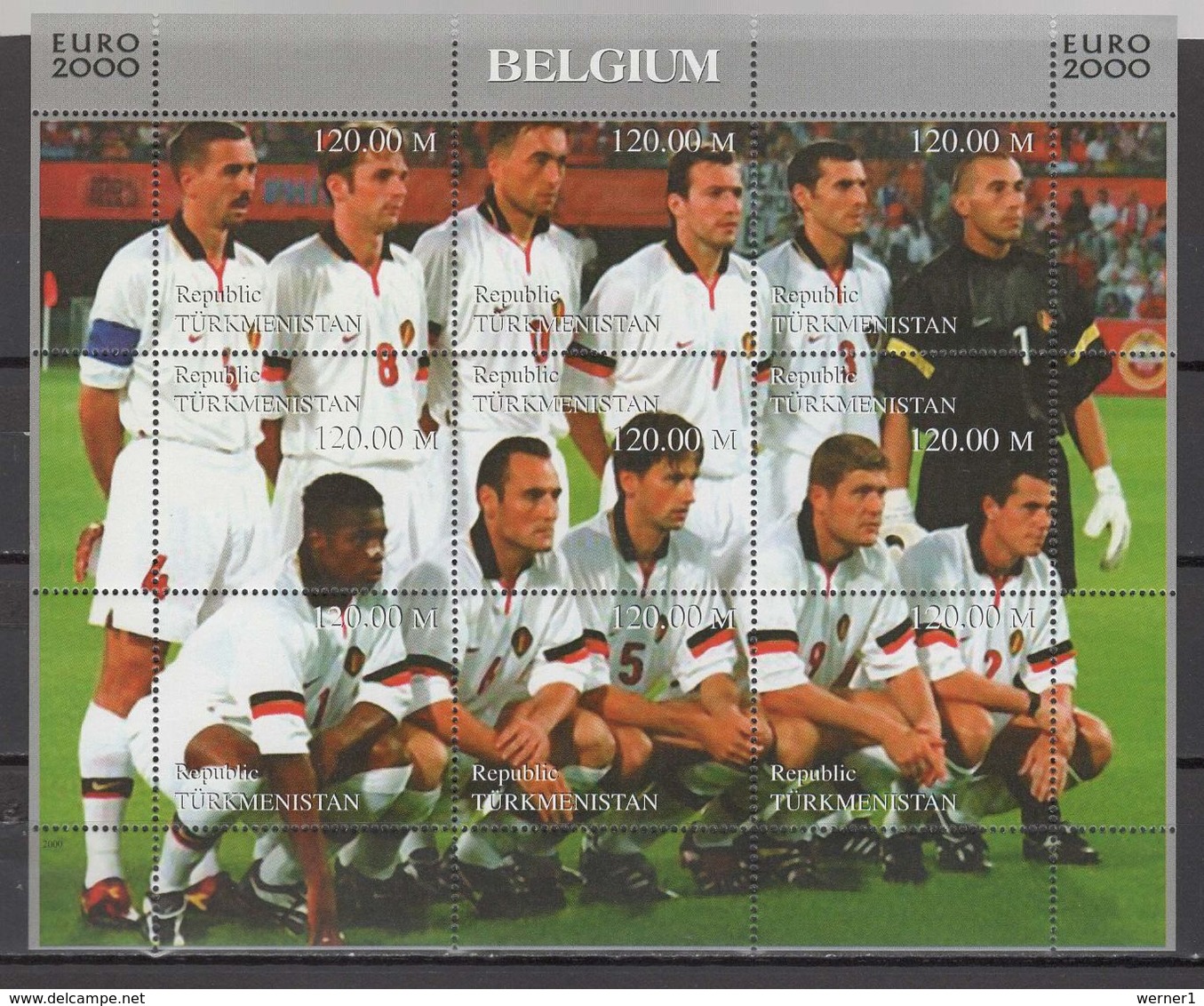 Turkmenistan 2000 Football Soccer European Championship, Belgium Team Sheetlet MNH - UEFA European Championship