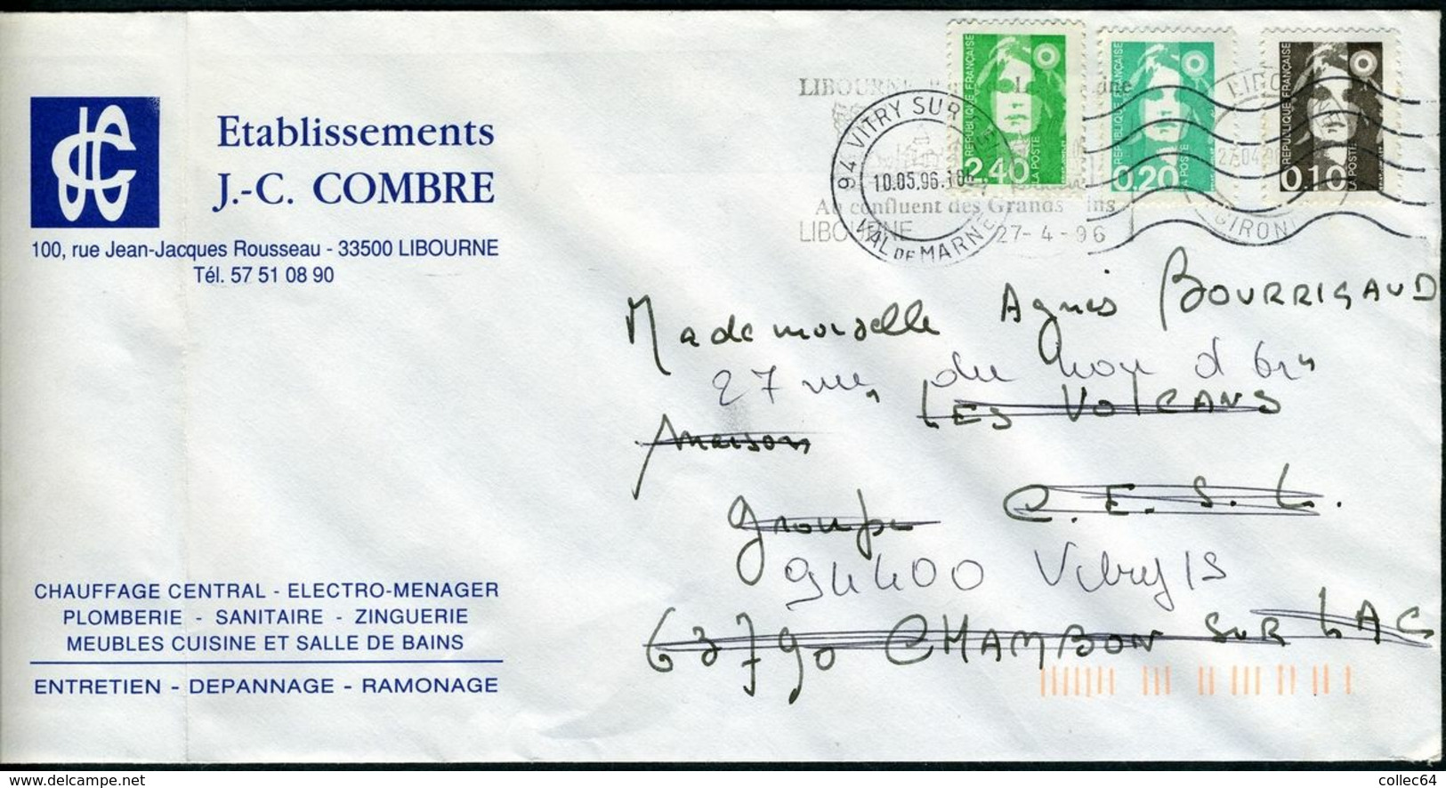 Double Oblitération Mécanique Superposée De Villejuif Et Libourne Sur Lettre Réexpédiée - Brieven En Documenten