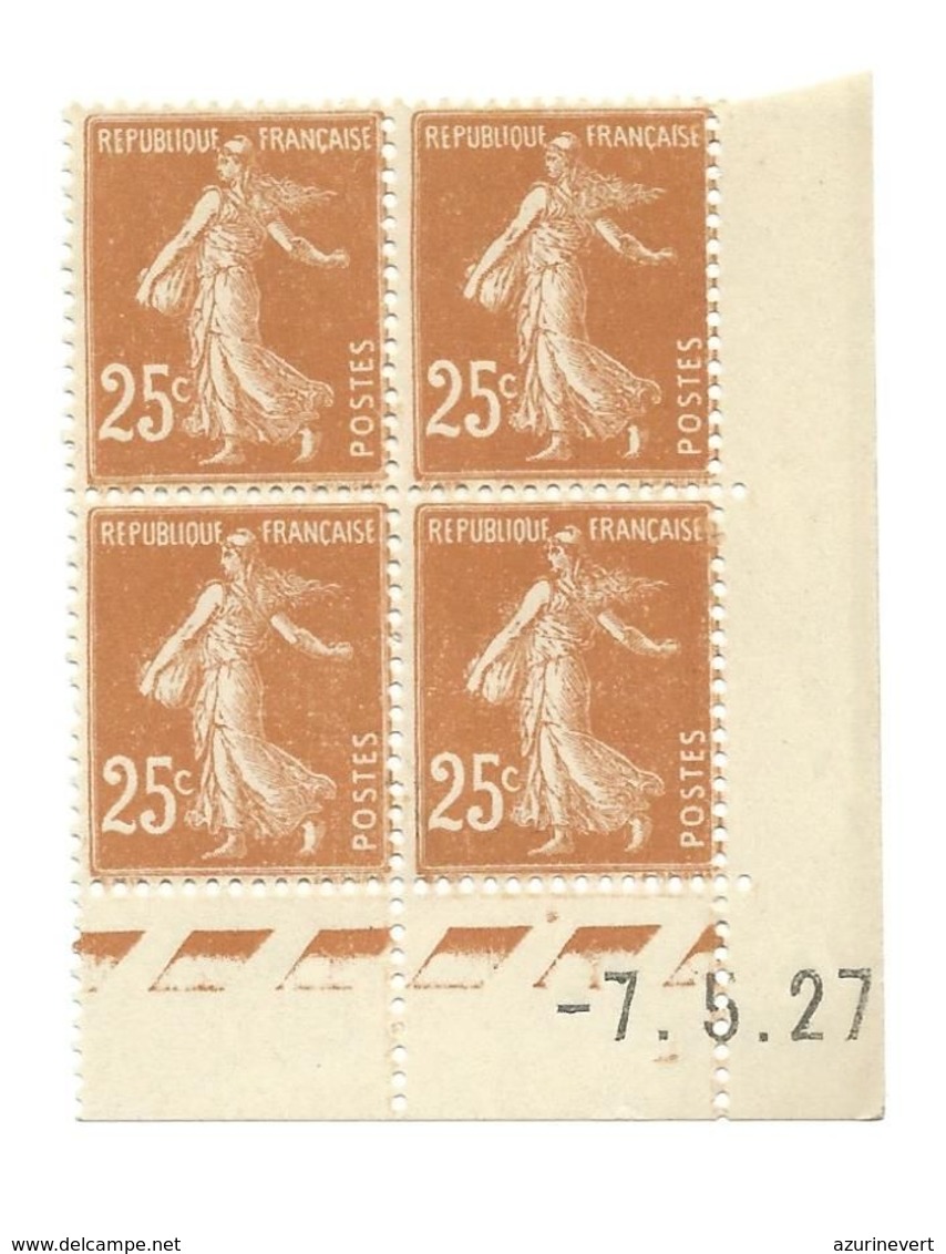 Semeuse Bloc De 4 - 25c Jaune-brun N° YT 235 - Coin Daté 7. 5. 27 - ....-1929