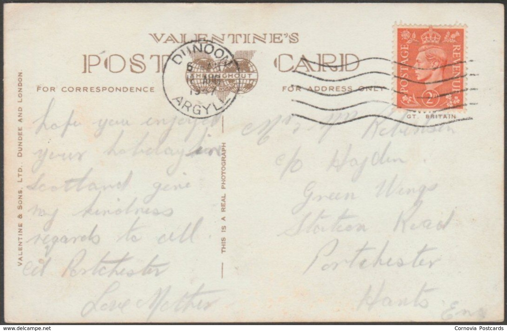 A Wee Bit Scotch From Rothesay, Bute, 1947 - Valentine's RP Postcard - Bute