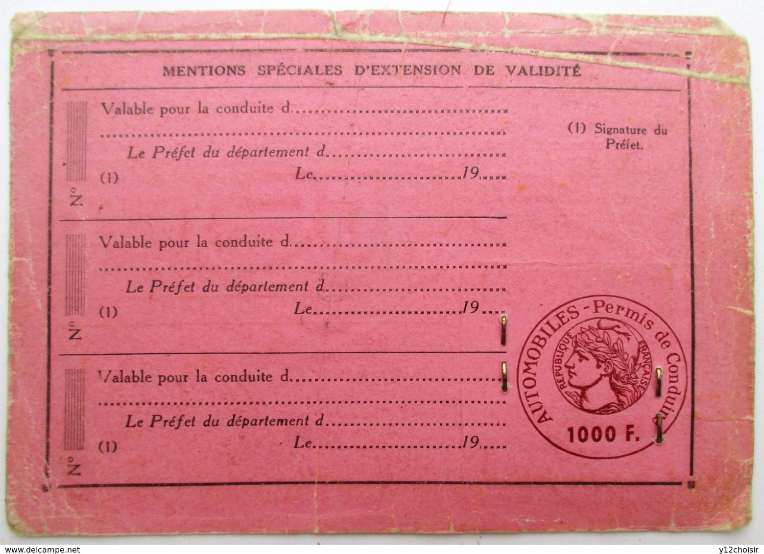 PERMIS DE CONDUIRE LES AUTOMOBILES 1953 Né à LESCURE D ALBIGEOIS TARN 81 Demeurant PARIS - Lescure