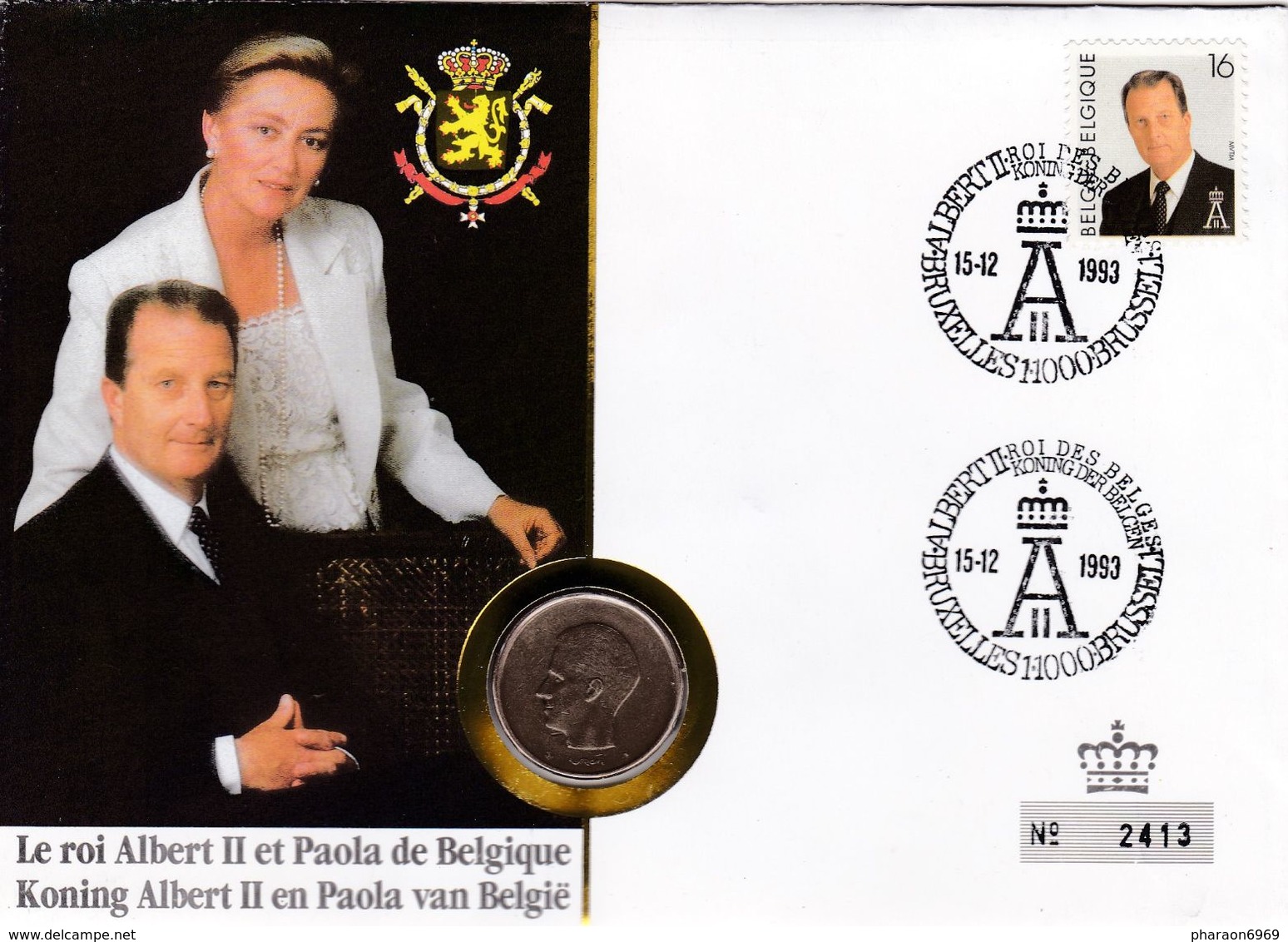 2 Scans Enveloppe Numérotée 2532 Roi Albert II Reine Paola Pièce De Monnaie 20 Francs Belges - Numisletters