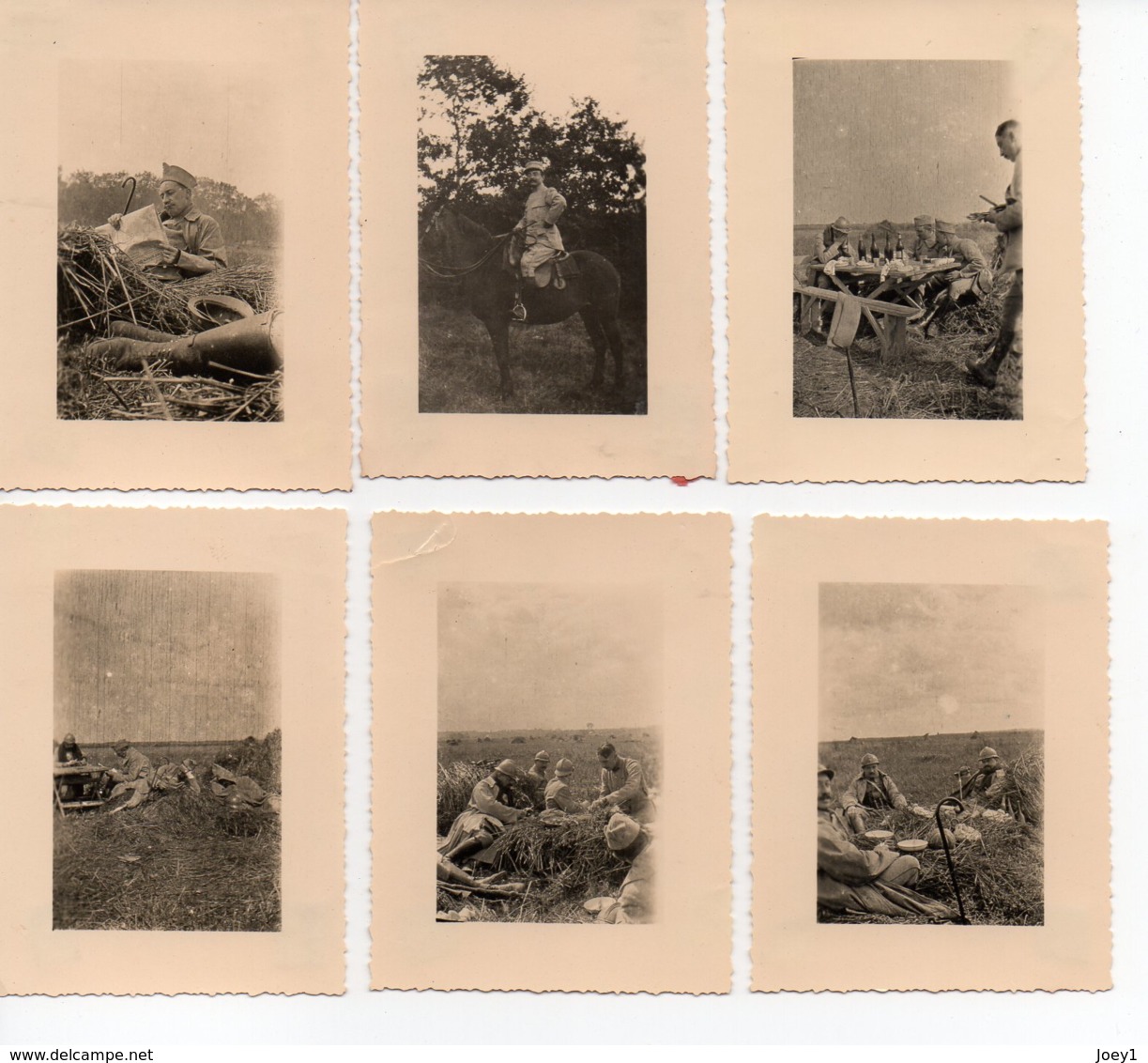 Ensemble 6 Photos Poilus Dans La Campagne Et 1 Gradé à Cheval - War, Military