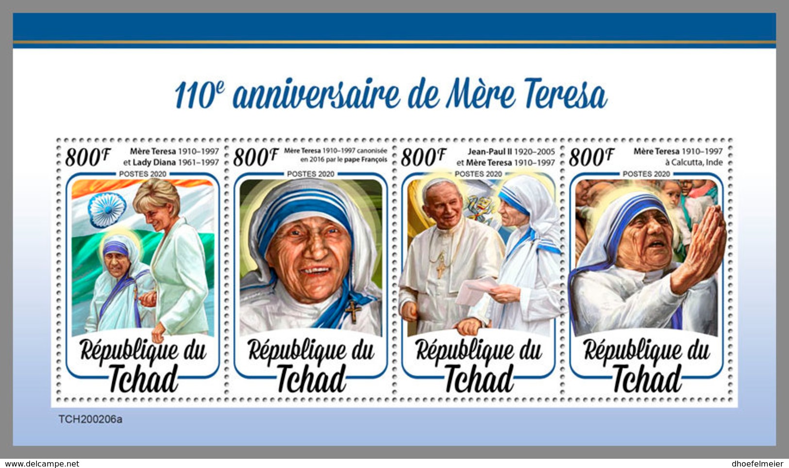 CHAD 2020 MNH Mother Teresa Mutter Teresa Mere Teresa M/S - IMPERFORATED - DHQ2031 - Mother Teresa