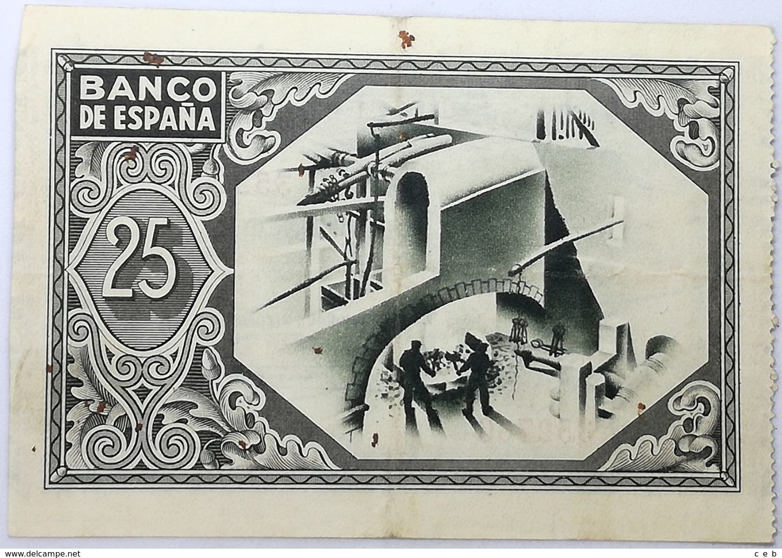 Billete 1937. 25 Pesetas. Bilbao. República Española. Guerra Civil. SS. Sin Serie. MBC. Caja De Ahorros Vizcaina. Banco - 25 Pesetas