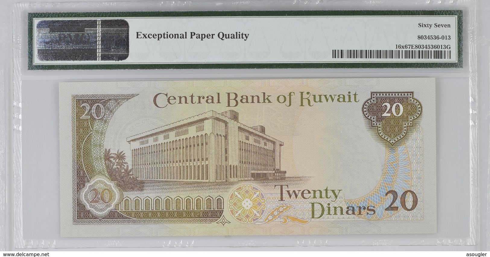 KUWAIT 20 DINARS ND L.1968 (1986-1991) UNC PMG 67 EPQ P-16x "free Shipping Via Registered Air Mail" - Koweït