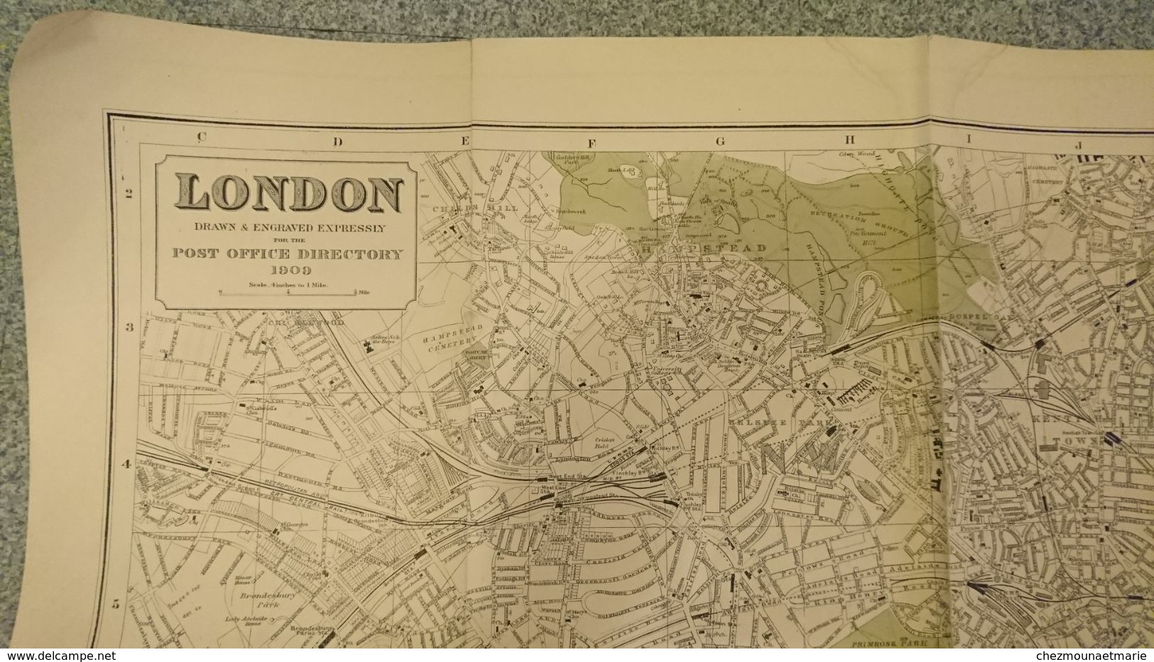 1909 LONDRES - CARTE PLAN LONDON POST OFFICE DIRECTORY 180*76 CM - Landkarten