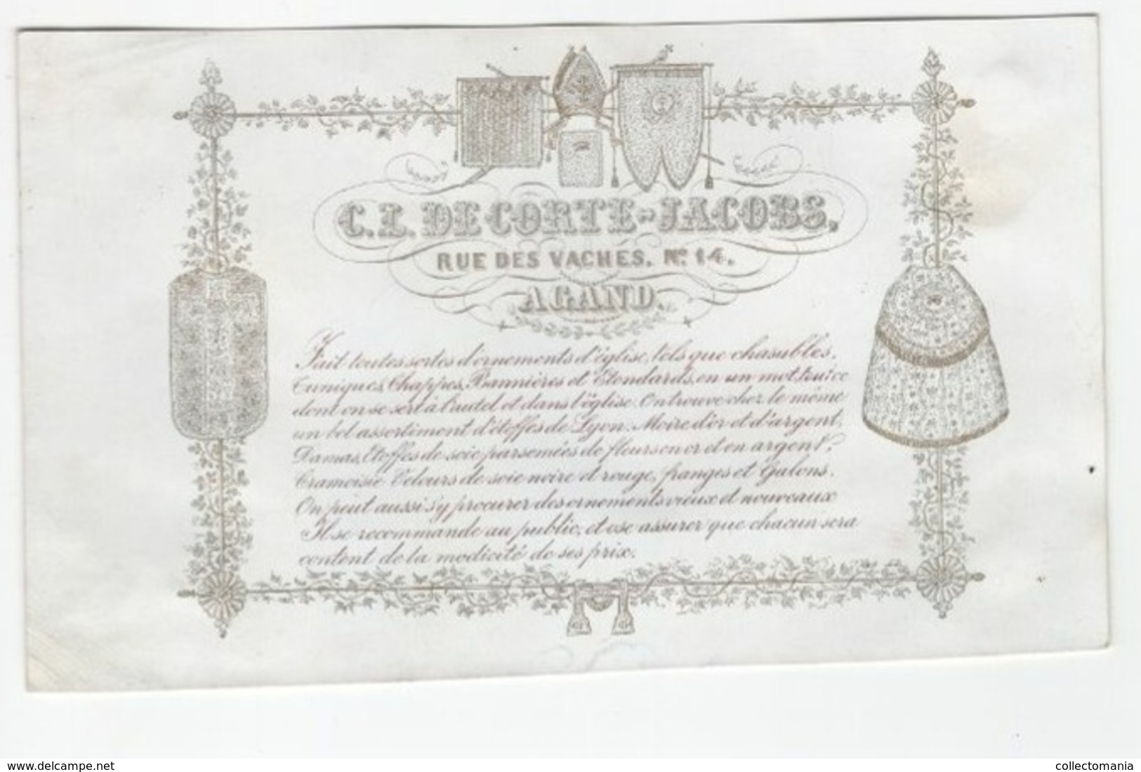 1 Carte Porcelaine   Ornements D'Eglise Moire D'Or Et De L'Argent  C.De Corte -Jacobs Rue Des Vaches Gand  17x10cm - Porcelaine