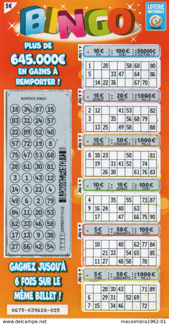 LUXEMBOURG / BILLET DE LOTERIE NATIONALE / RASPADINHA BINGO - Loterijbiljetten