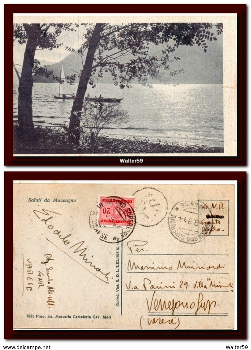 1944 Italy Italia Cartolina Maccagno Vg X Venegono Sup. Tassata C20 In RSI Taxed GNR Postcard - Marcophilia