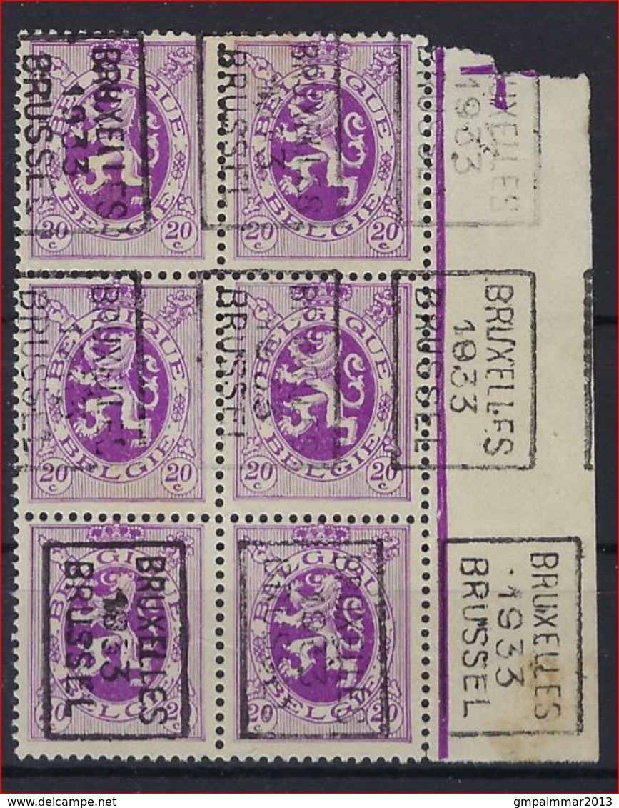 Zegel Nr. 281 Blok Van 6 Voorafgestempeld Nr. 6037 In Positie B   BRUXELLES 1933 BRUSSEL  ; Staat Zie Scan ! - Roller Precancels 1930-..