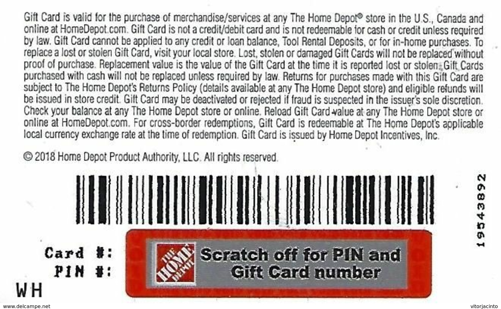 USA - The Home Depot Plastic Gift Card - Gift Cards