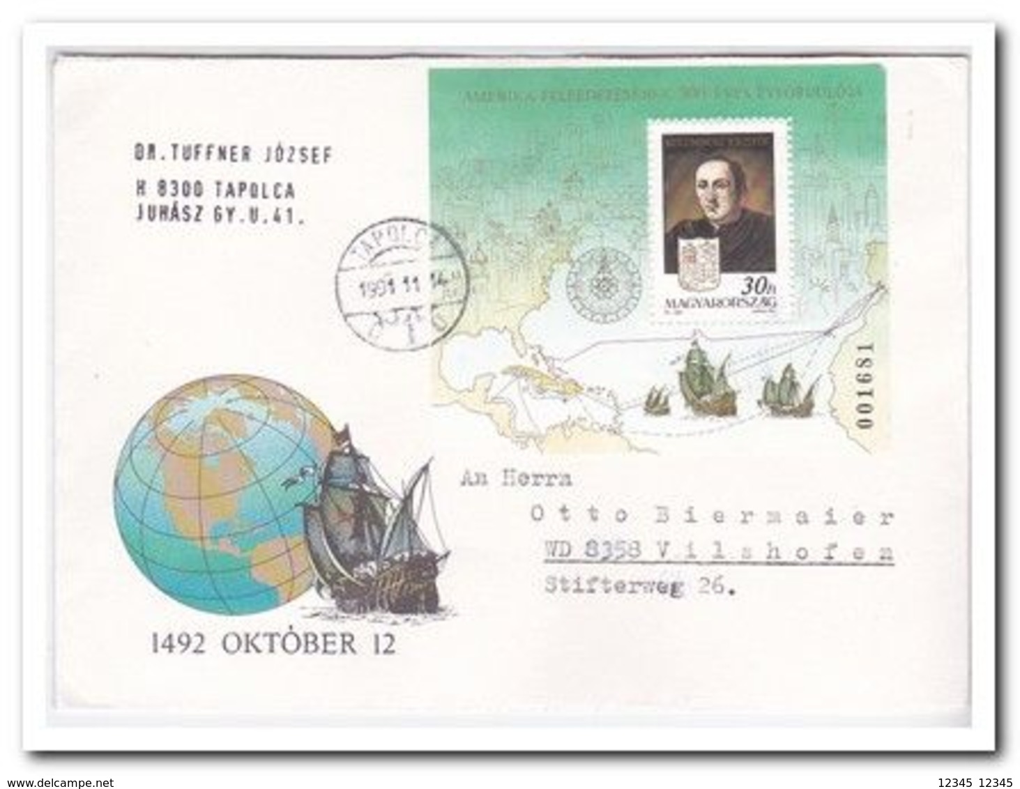 Hongarije 1991, 500th Anniversary Of The Discovery Of America, Ships - Cartas & Documentos