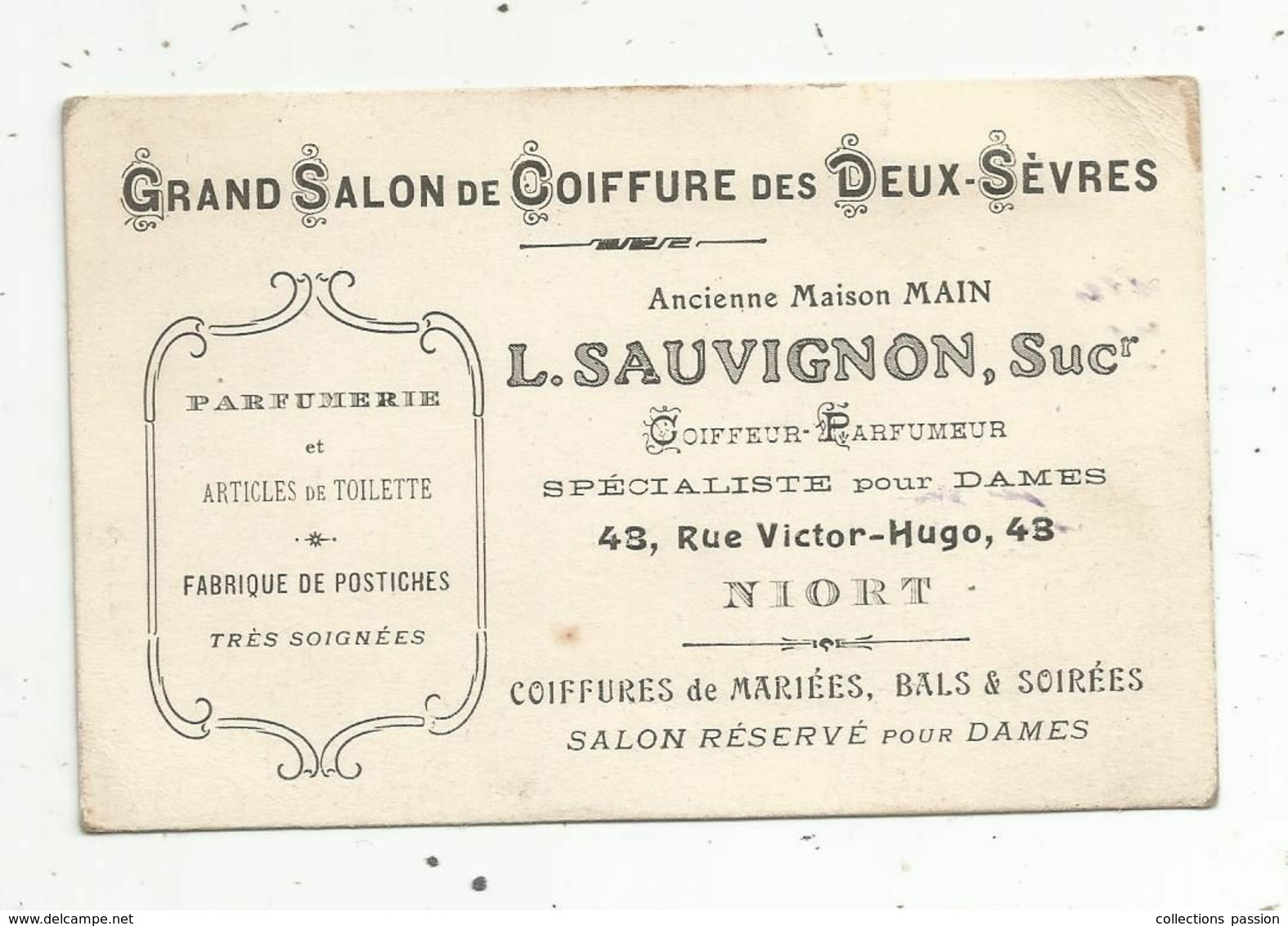 Carte De Visite , Grand Salon De Coiffure Des DEUX SEVRES , L. Sauvignon , NIORT - Visitekaartjes