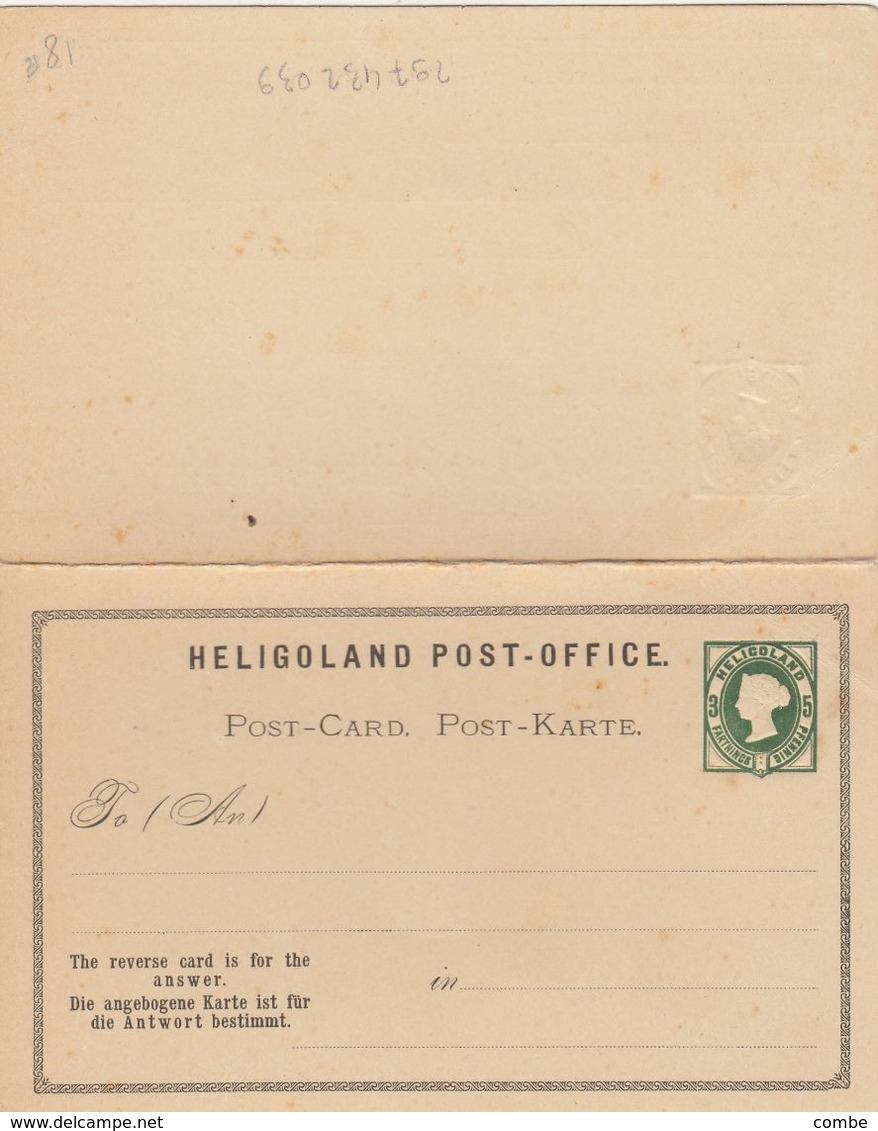 HELIGOLAND. POST-OFFICE. POST-KARTE. POST-CARD WITH ANSWER. STATIONERY 3F-5 Pf.   / 2 - Heligoland