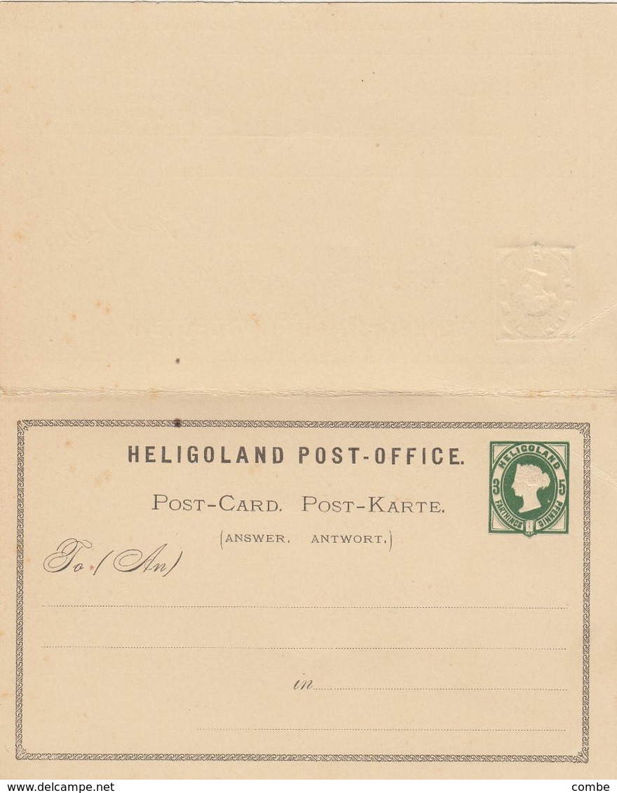 HELIGOLAND. POST-OFFICE. POST-KARTE. POST-CARD WITH ANSWER. STATIONERY 3F-5 Pf.   / 2 - Héligoland