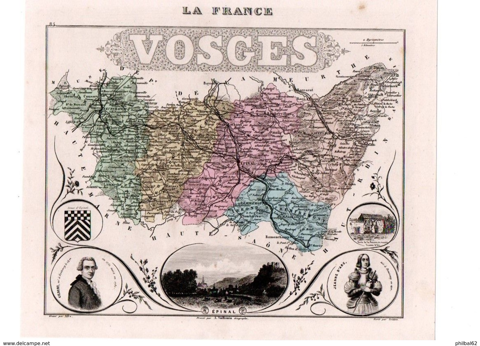 Carte Du Département Des Vosges, Dressée Par Vuillemin. Atlas Migeon 1874-76 - Carte Geographique