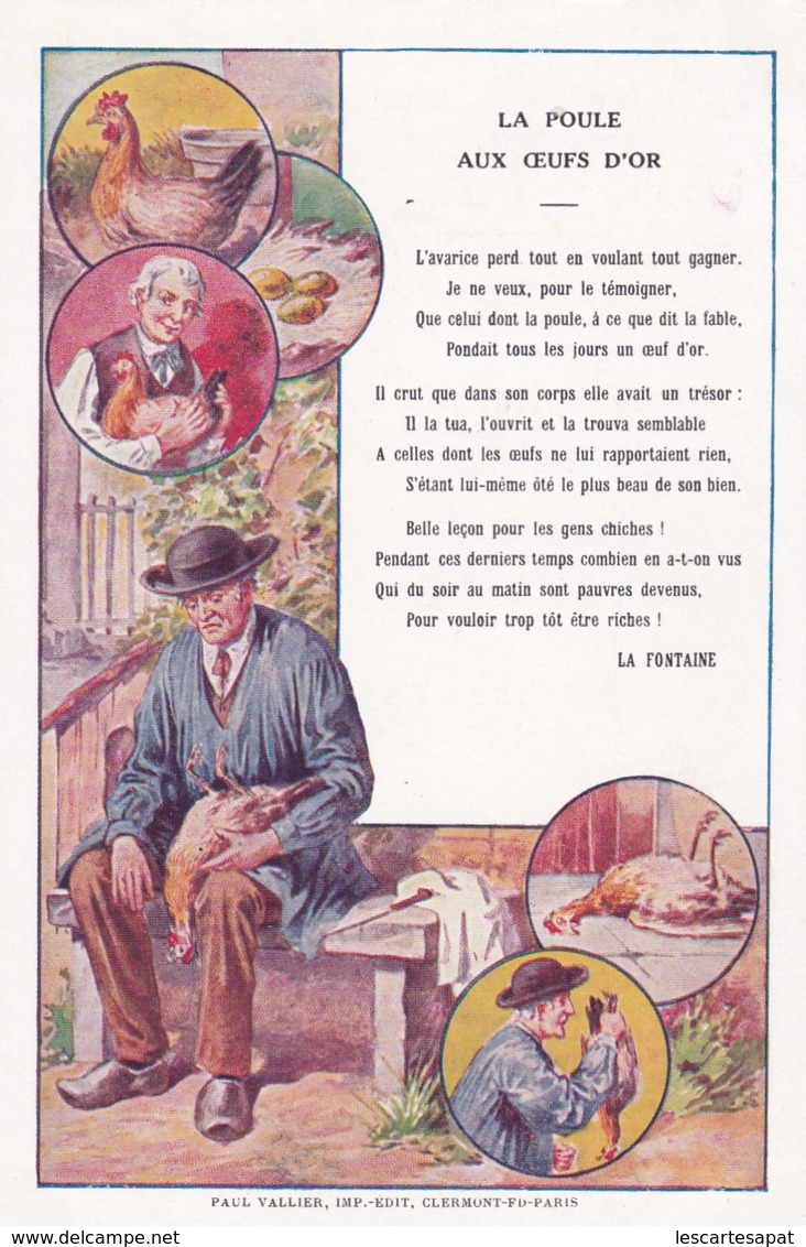 Chromo - Grand Format-publicité Chicorée WILLOT -fable De La Fontaine -la Poule Aux Oeufs D'or-(lot Pat 117 - Other & Unclassified