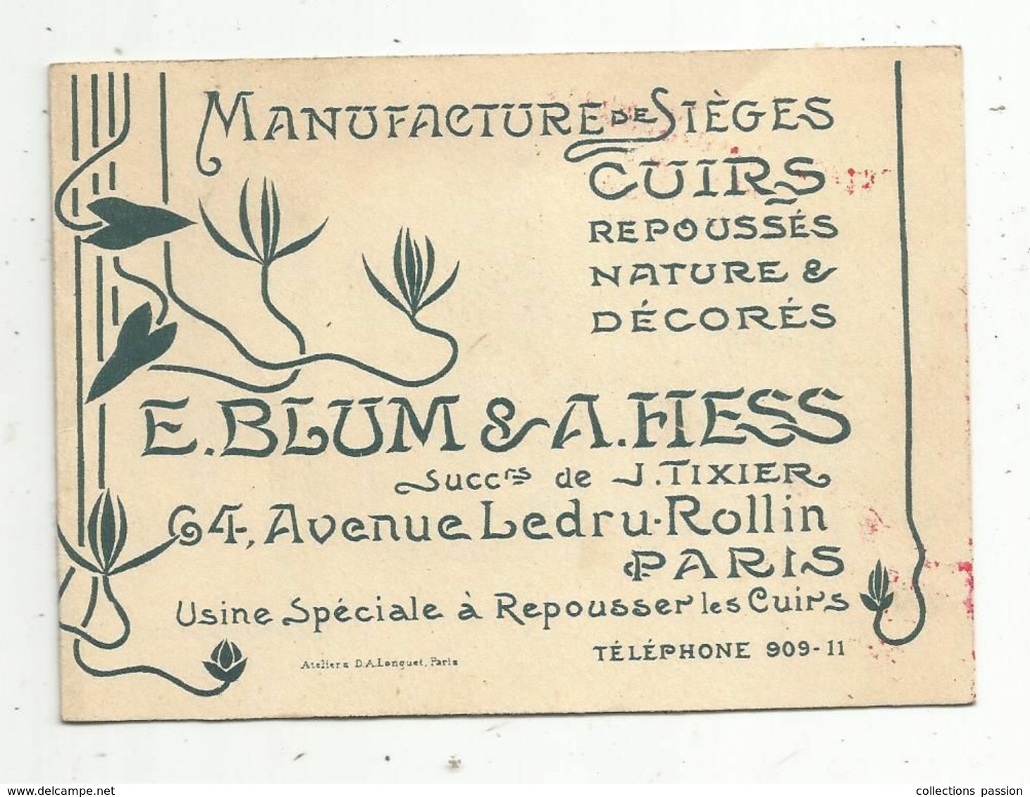 Carte De Visite ,4pages , Manufacture De Siéges Cuirs ,E. Blum & A. Hess , Paris , Exposition Universelle 1900 - Visiting Cards