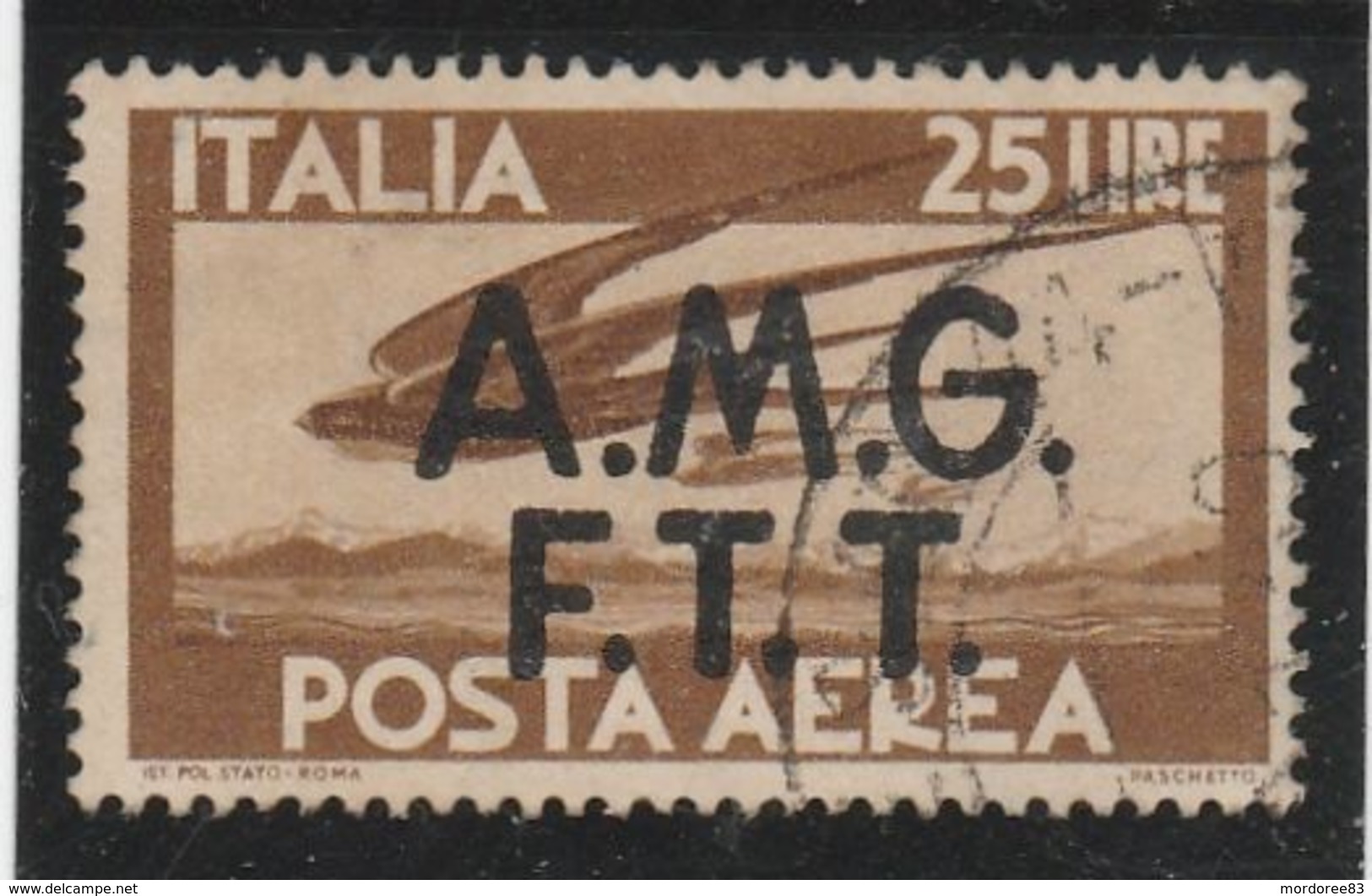 TRIESTE 1947 AMG FTT OBLITERE USED 25 LIRE POSTA AERA - Airmail