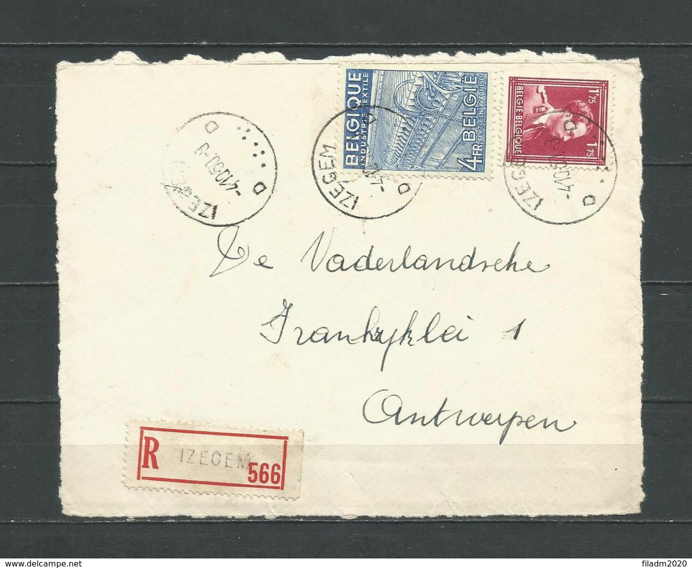692 Op Briefstuk Gestempeld IZEGEM D - 1934-1935 Léopold III
