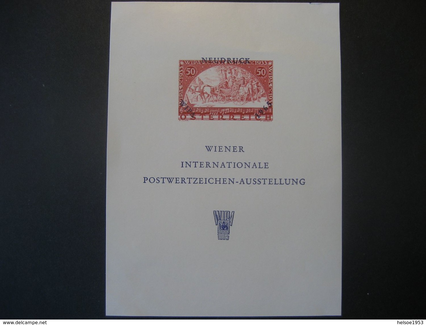Österreich 1965- WIPA Neudruckblock Gedenkblatt MiNr. 4 - Essais & Réimpressions