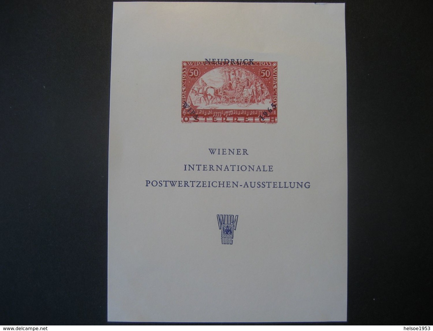 Österreich 1965- WIPA Neudruckblock Gedenkblatt MiNr. 4 - Prove & Ristampe