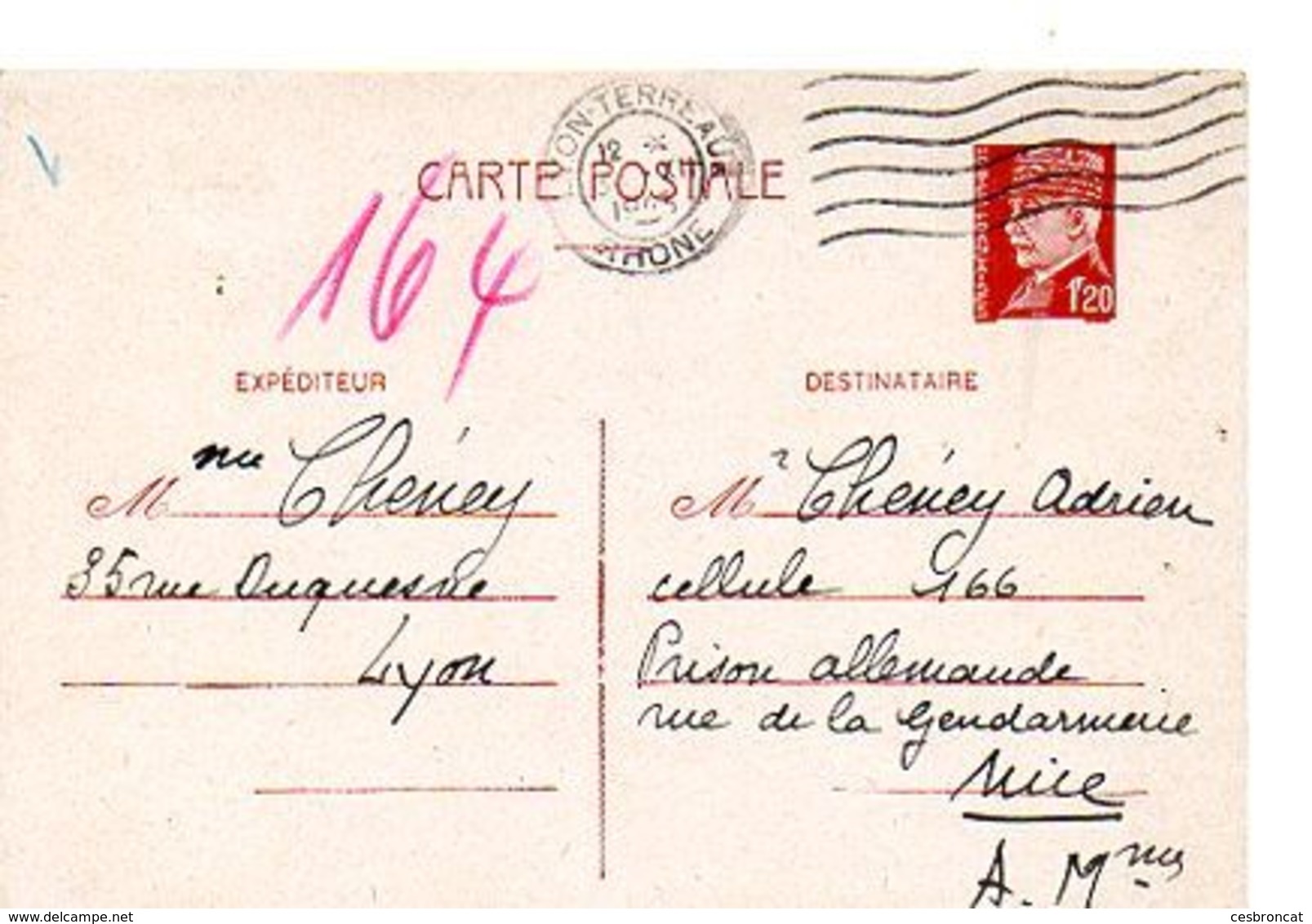 C14 1943 Interné A La Prison Allemande A NICE Pas Courant - Guerra De 1939-45