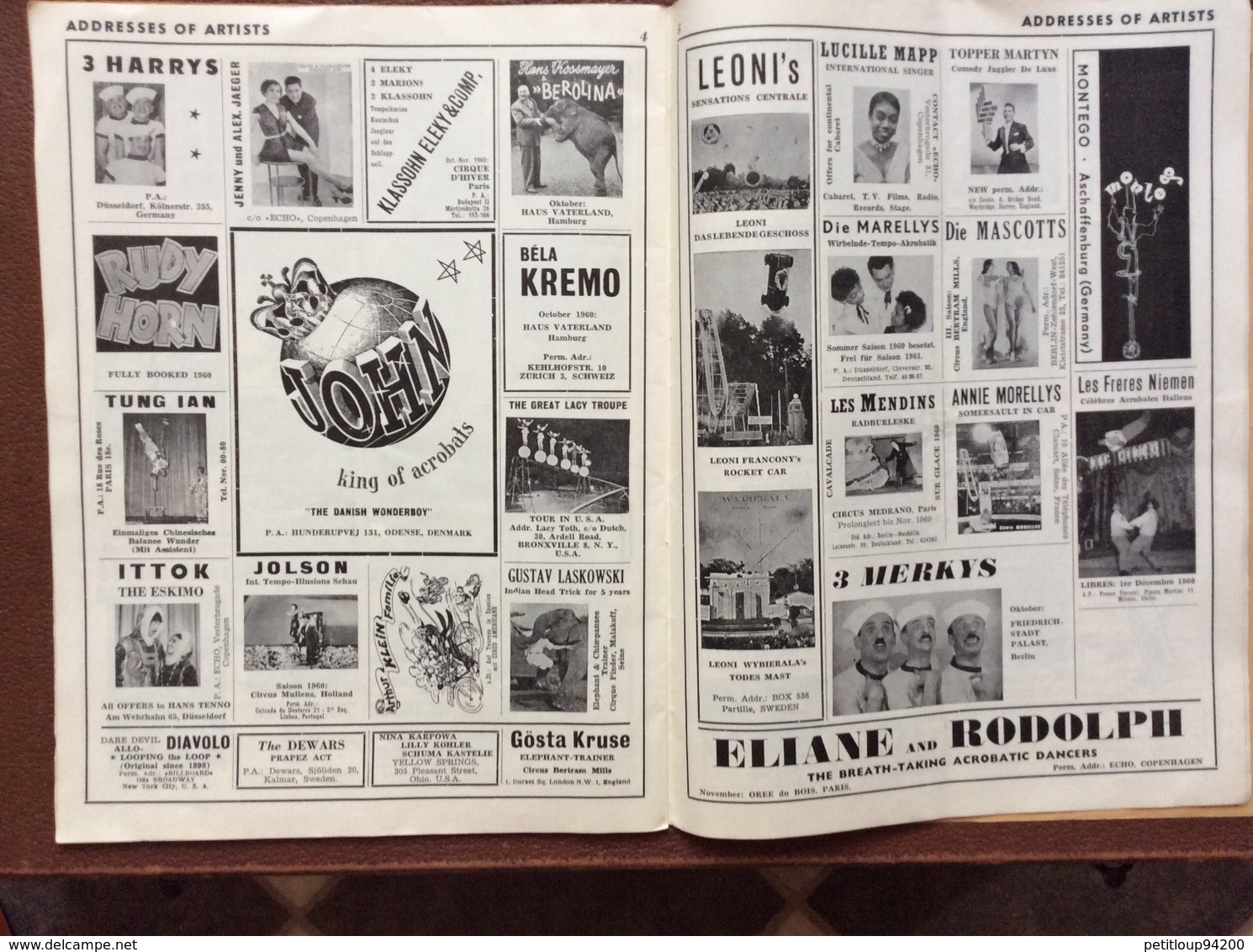 CIRQUE  ÉCHO LTD.  Professional Circus And Variety Journal  No 224  OCTOBER 1960  Les Tonelys  COPENHAGEN  Danmark