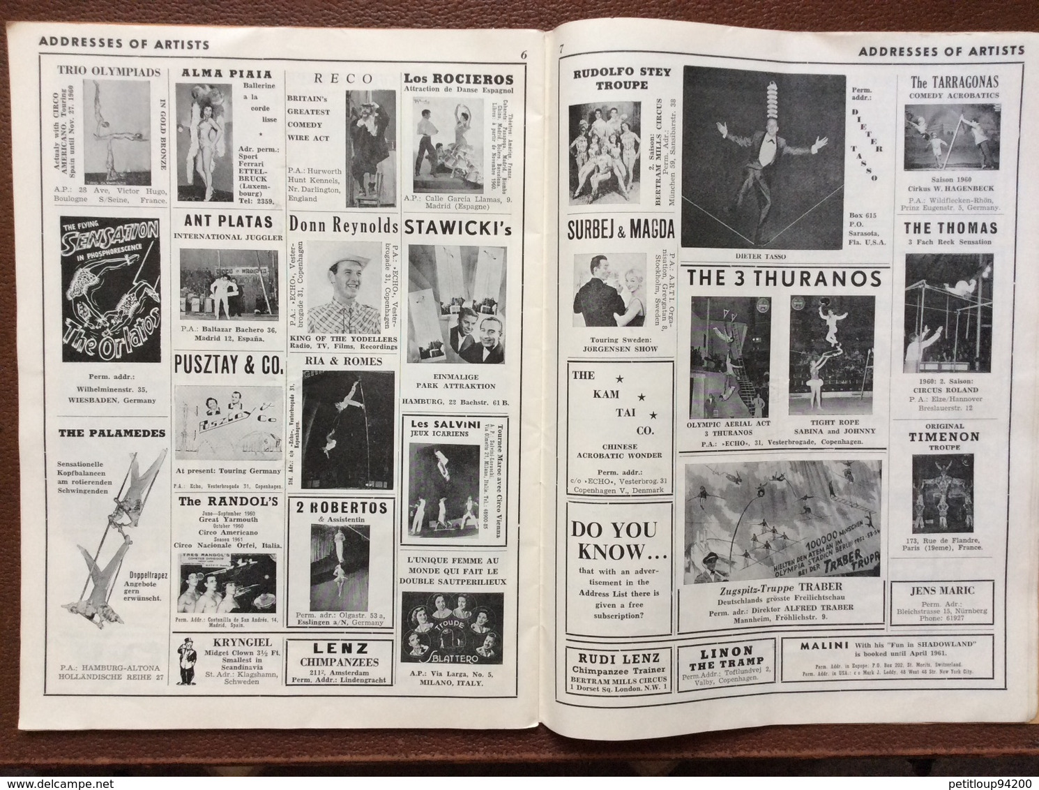 CIRQUE  ÉCHO LTD.  Professional Circus And Variety Journal  No 224  OCTOBER 1960  Les Tonelys  COPENHAGEN  Danmark