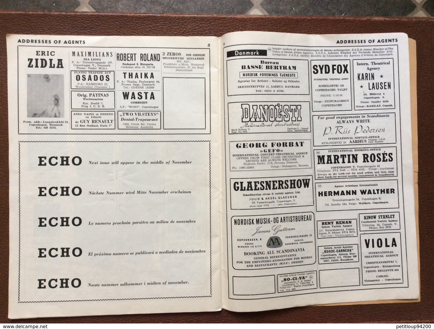 CIRQUE  ÉCHO LTD.  Professional Circus And Variety Journal  No 224  OCTOBER 1960  Les Tonelys  COPENHAGEN  Danmark