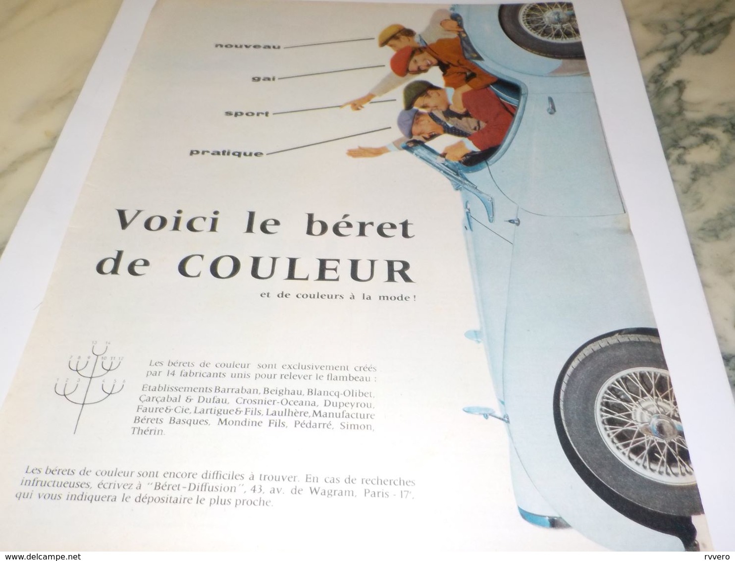 ANCIENNE PUBLICITE TOUTE LES COULEUR LE BERET  1959 - Other & Unclassified