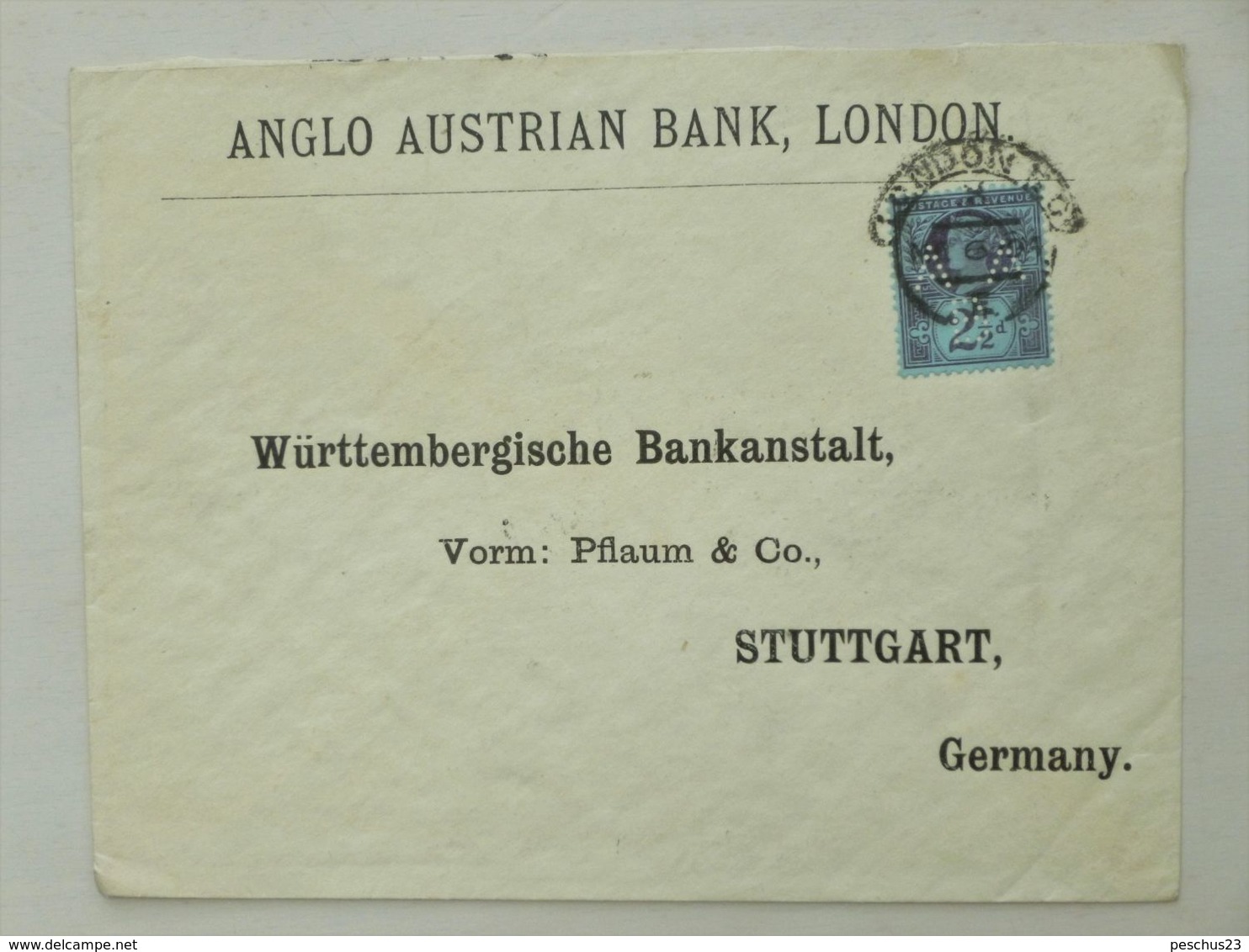 GREAT BRITAIN / UK / ENGLAND > GERMANY // Cover 1897(?), 21/2p QV Jubilee, LONDON > STUTTGART // PERFINS - Storia Postale