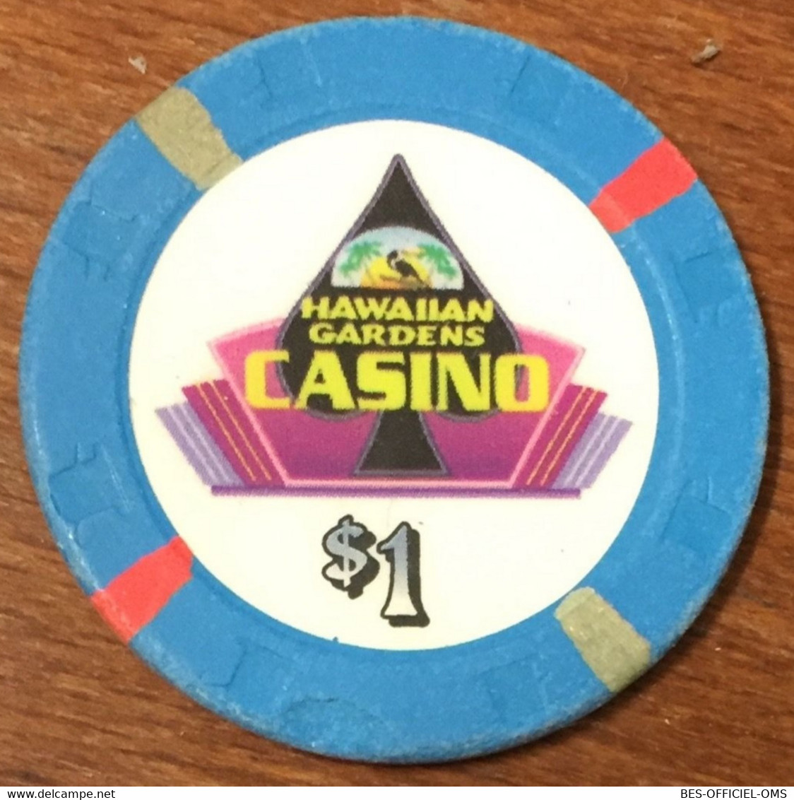 ÉTATS-UNIS USA CALIFORNIE HAWAIIAN GARDENS CASINO CHIP $ 1 JETON TOKENS COINS GAMING - Casino
