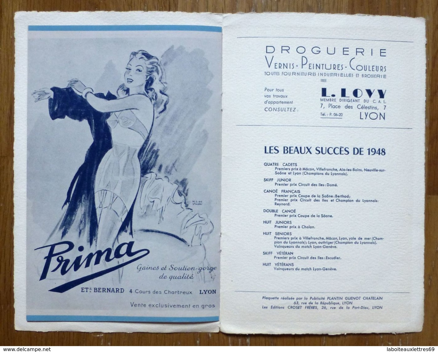 PROGRAMME BAL DU CERCLE DE L'AVIRON SAMEDI 11 DECEMBRE 1948 -PALAIS D'HIVER LYON - Programmi